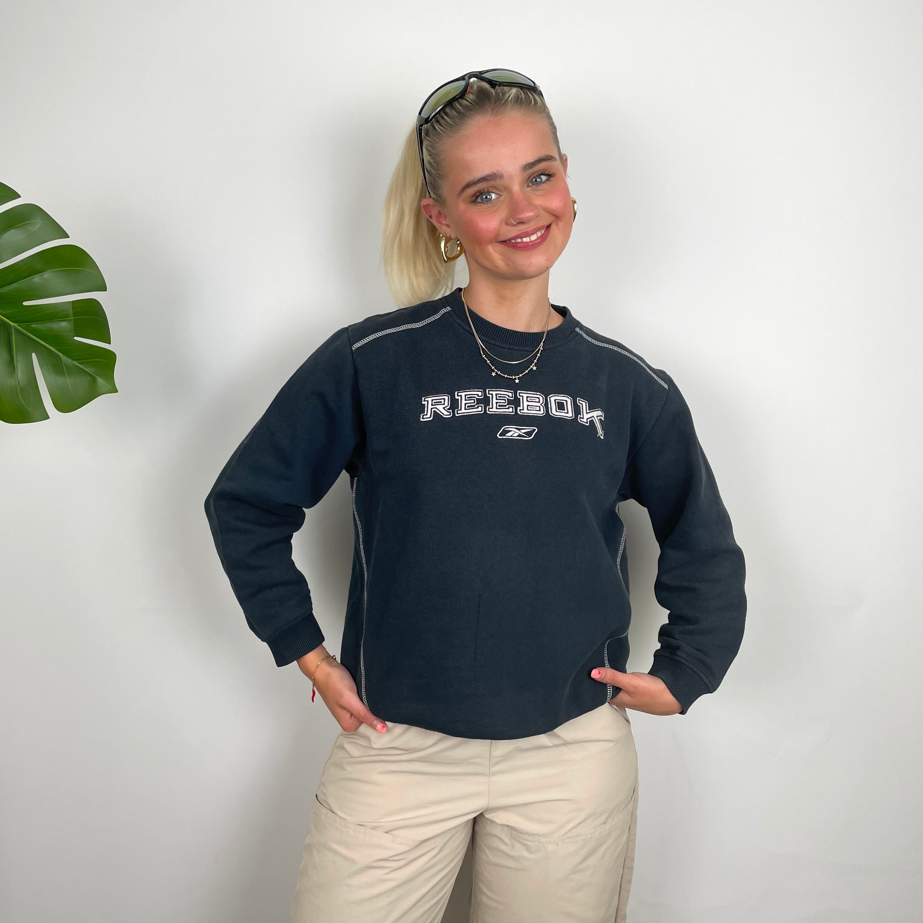 Reebok Navy Embroidered Spell Out Sweatshirt (S)