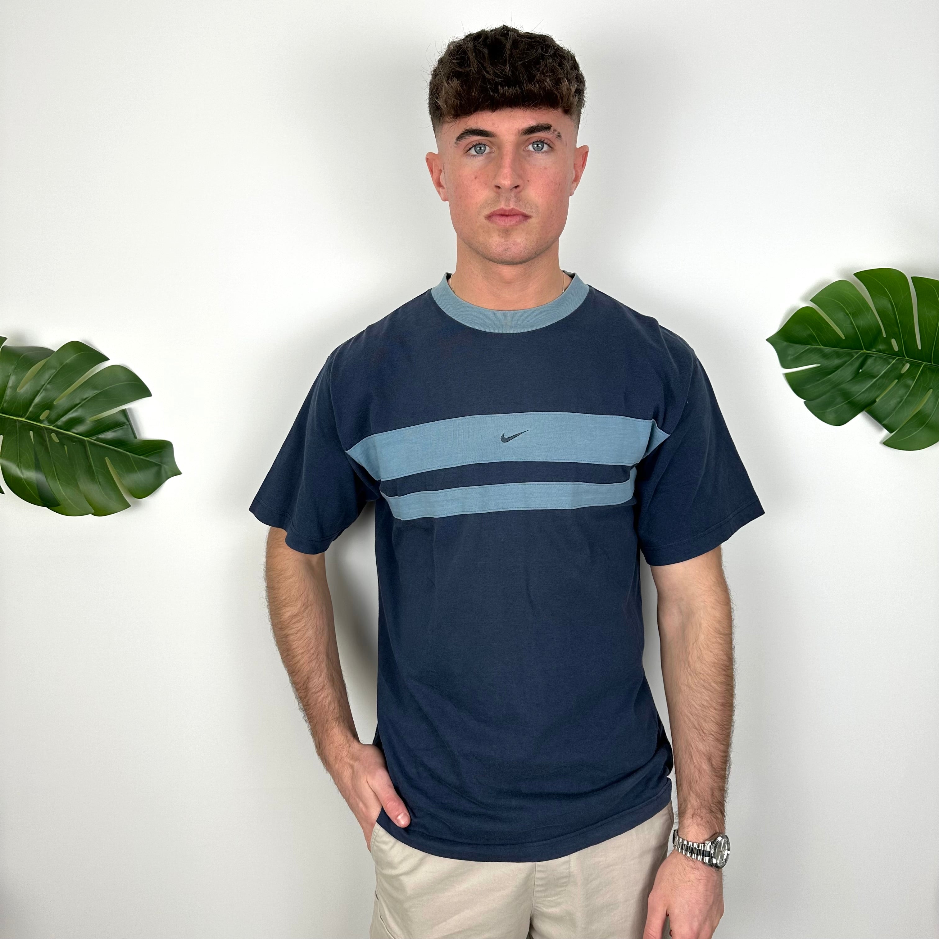 Nike Navy Embroidered Swoosh T Shirt (M)