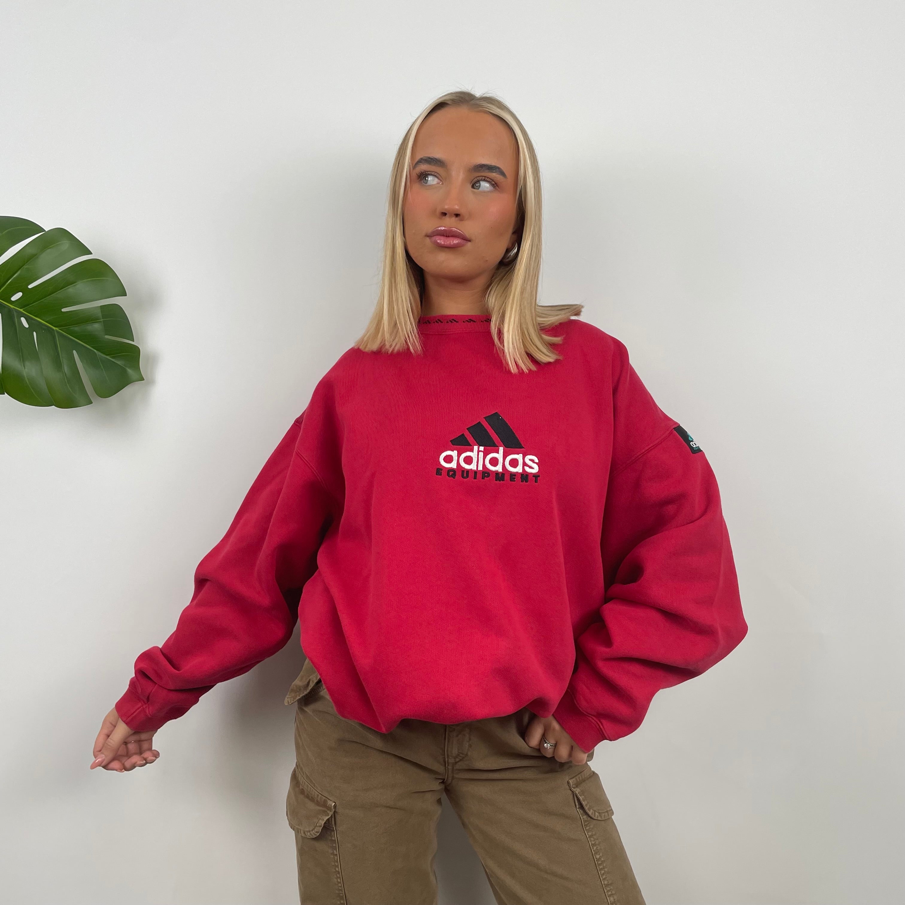 Adidas Equipment RARE Red Embroidered Spell Out Sweatshirt (XL)