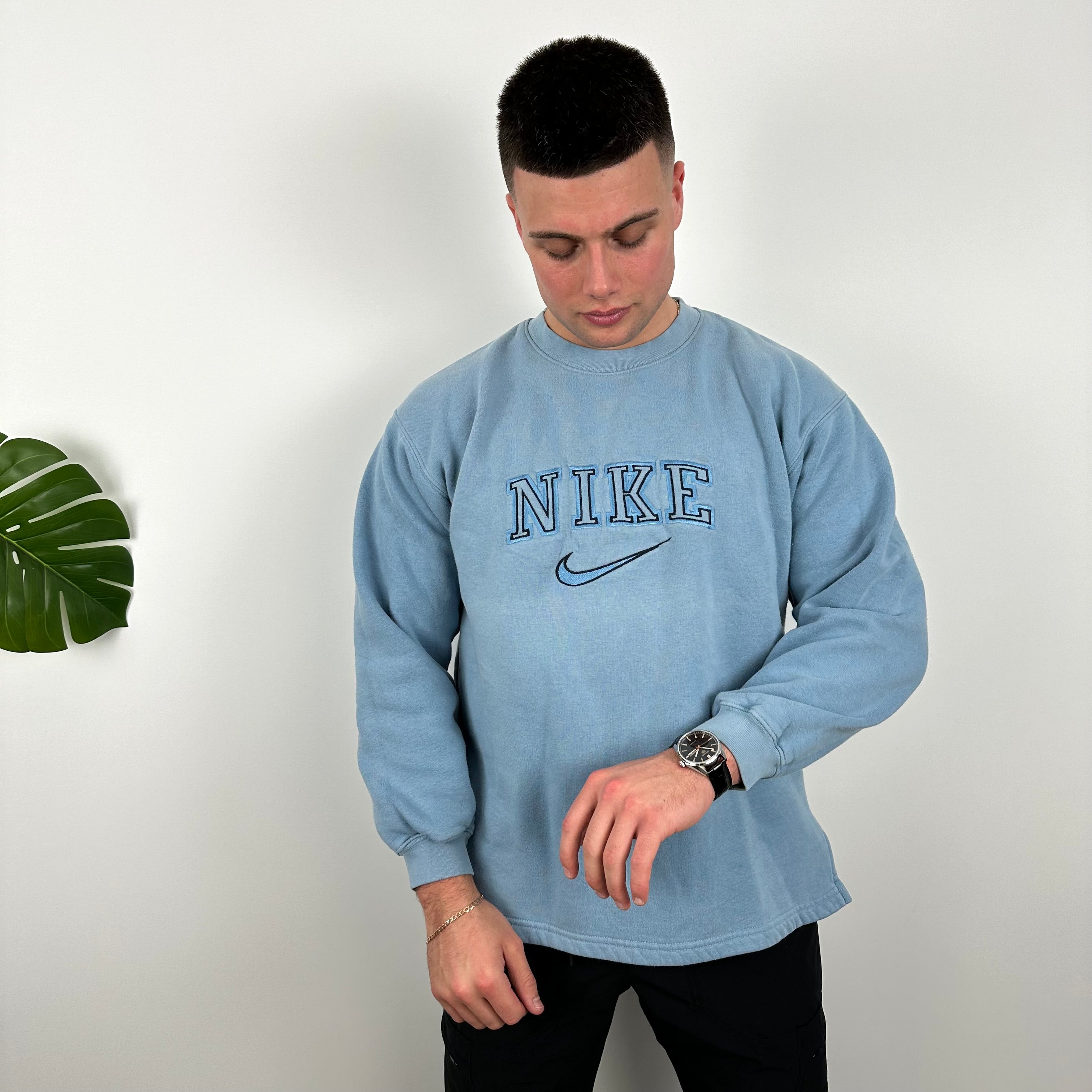 Nike Baby Blue Embroidered Spell Out Sweatshirt (L)