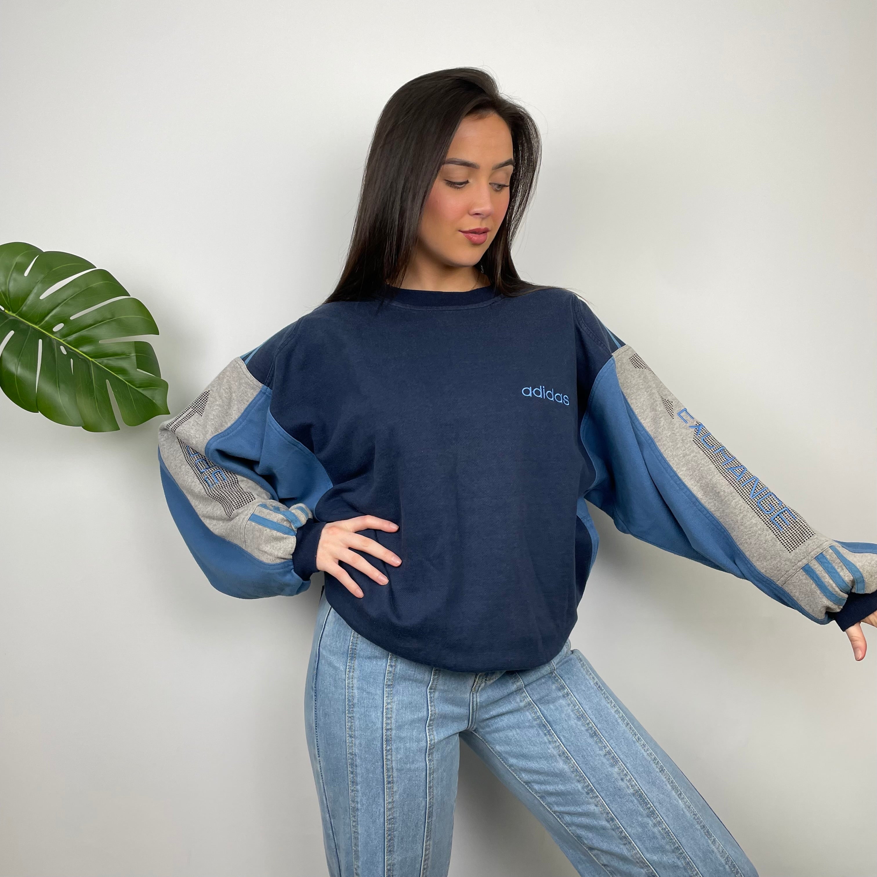 Adidas Blue Embroidered Spell Out Sweatshirt (L)