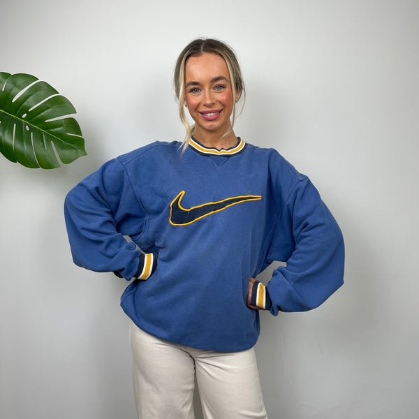 Nike RARE Blue Embroidered Swoosh Sweatshirt (M)