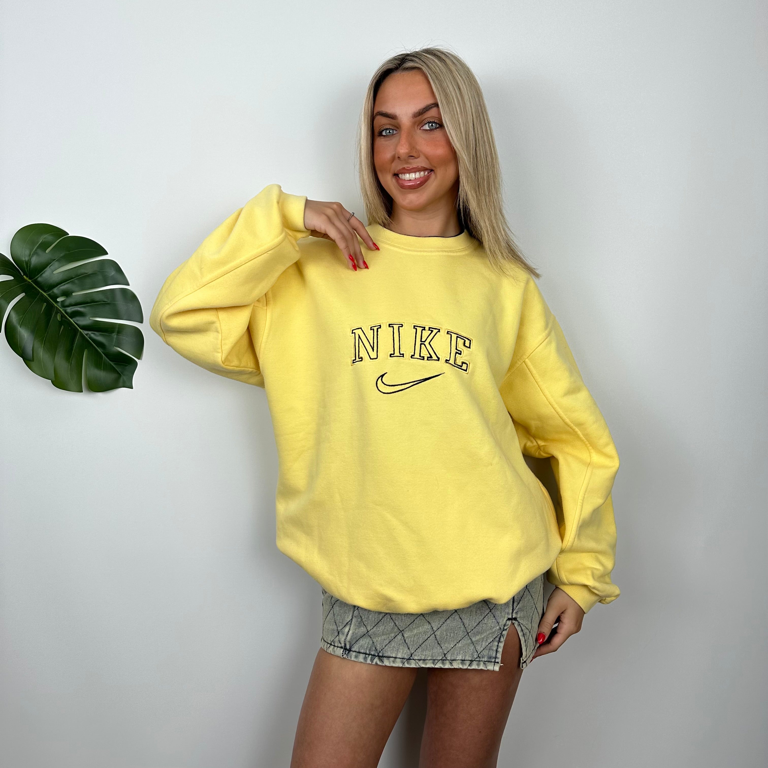 Nike Yellow Embroidered Spell Out Sweatshirt (M)