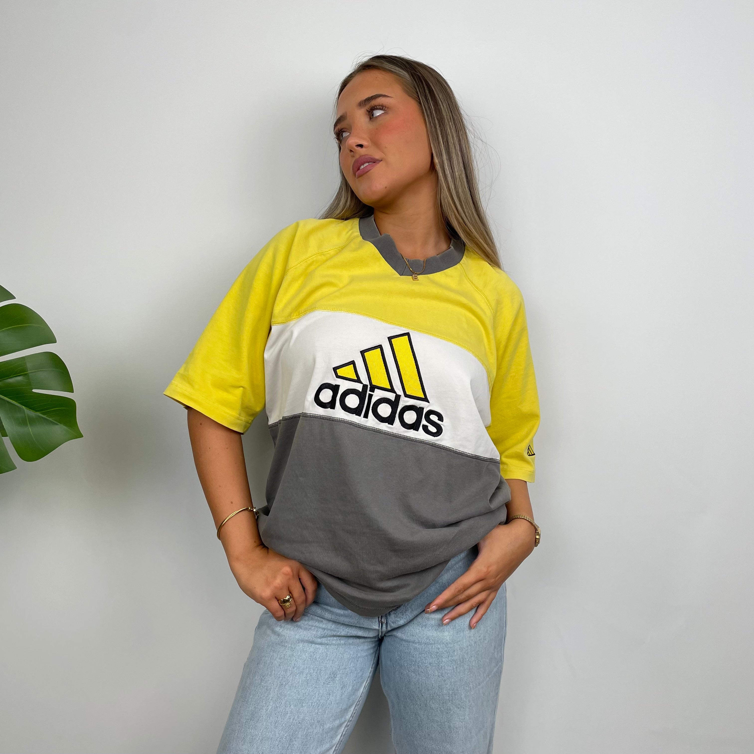 Adidas RARE Yellow & Grey Embroidered Spell Out T Shirt (L)