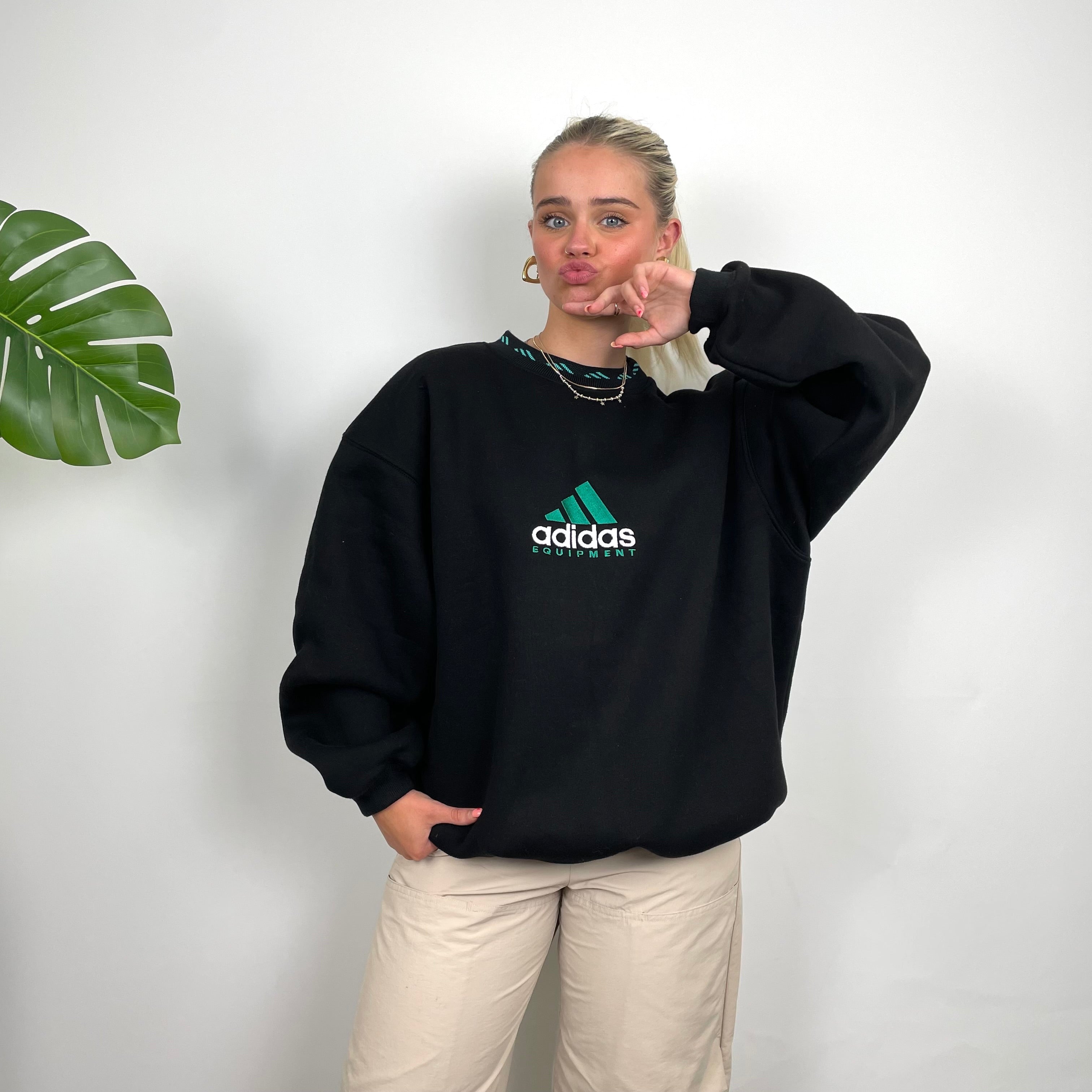 Adidas Equipment Black Embroidered Spell Out Sweatshirt as worn by Annalivia + Ruairi (M)