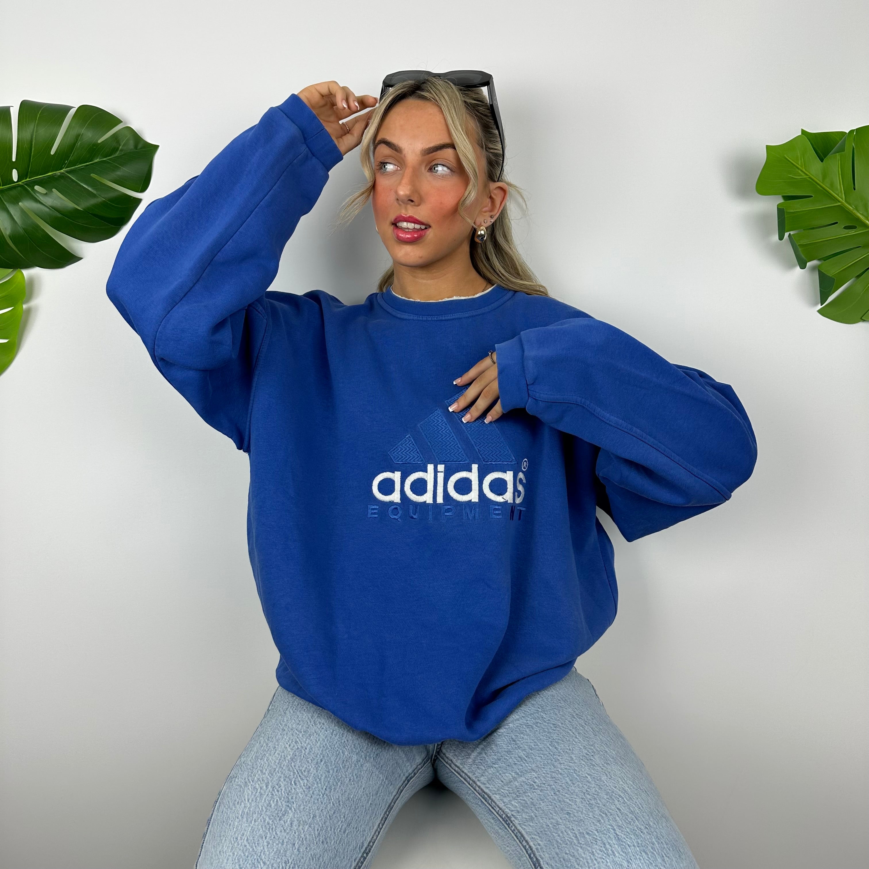 Adidas Equipment RARE Blue Embroidered Spell Out Sweatshirt (L)