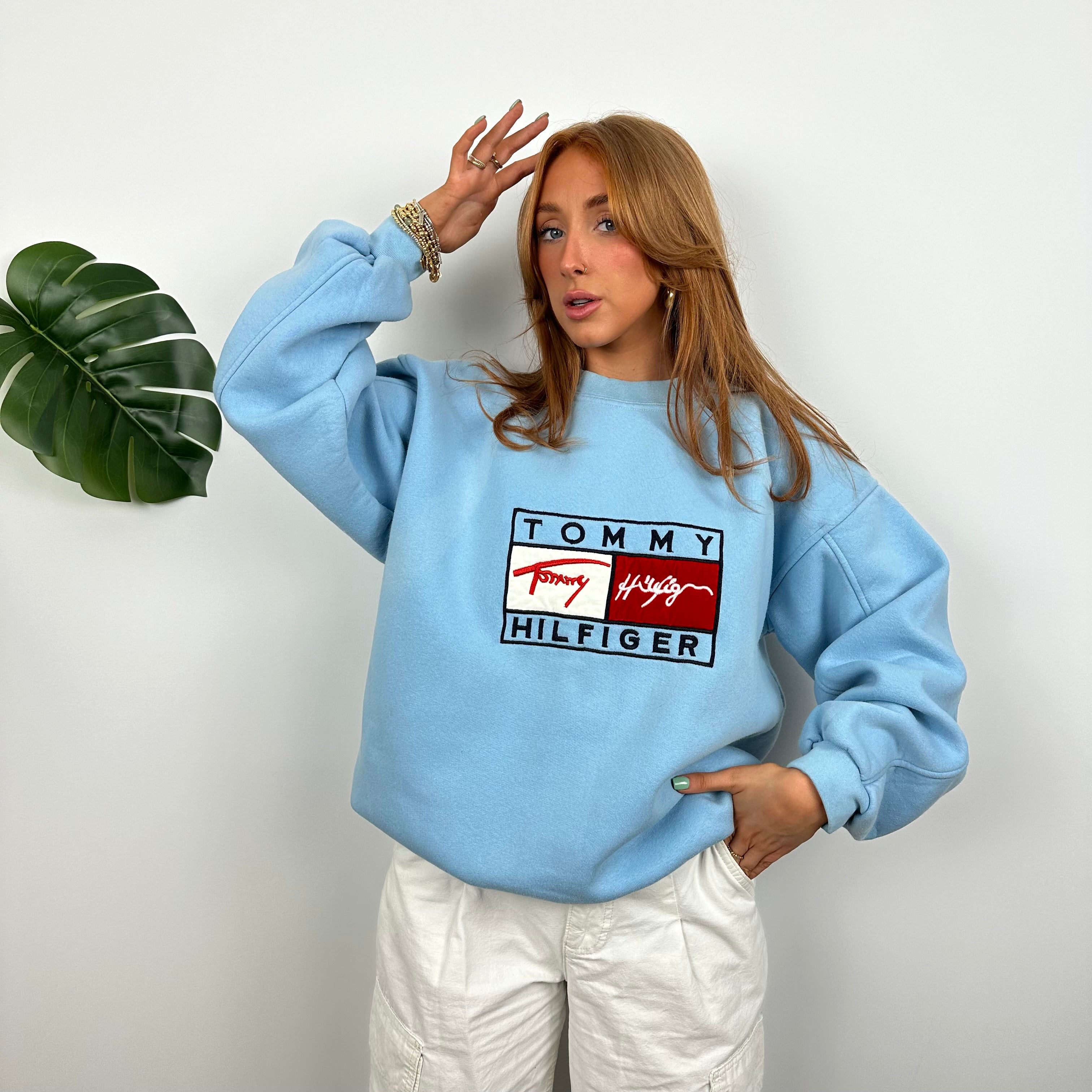 Tommy Hilfiger RARE Baby Blue Embroidered Spell Out Sweatshirt (M)