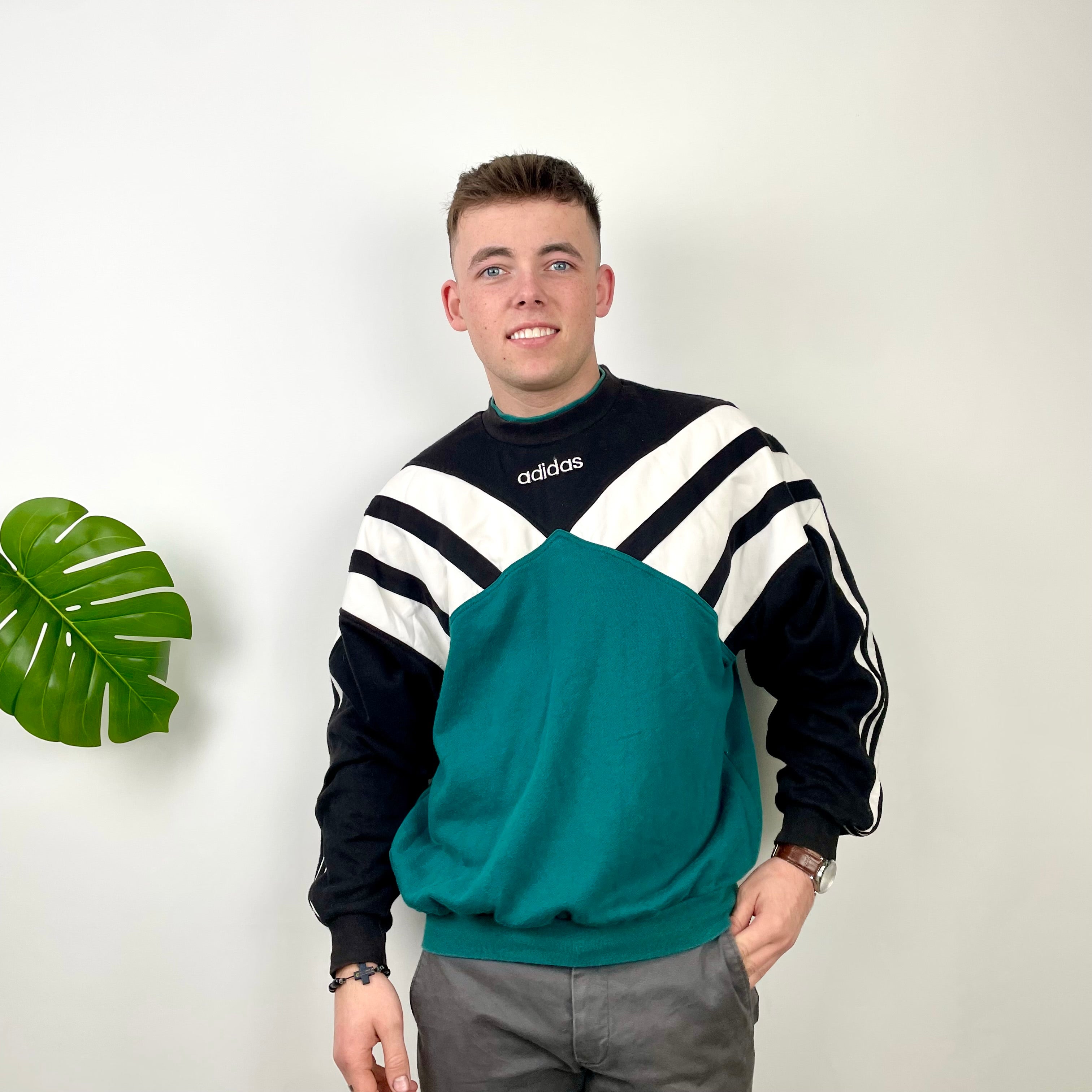 Adidas Embroidered Spell Out Colour Block Sweatshirt (L)