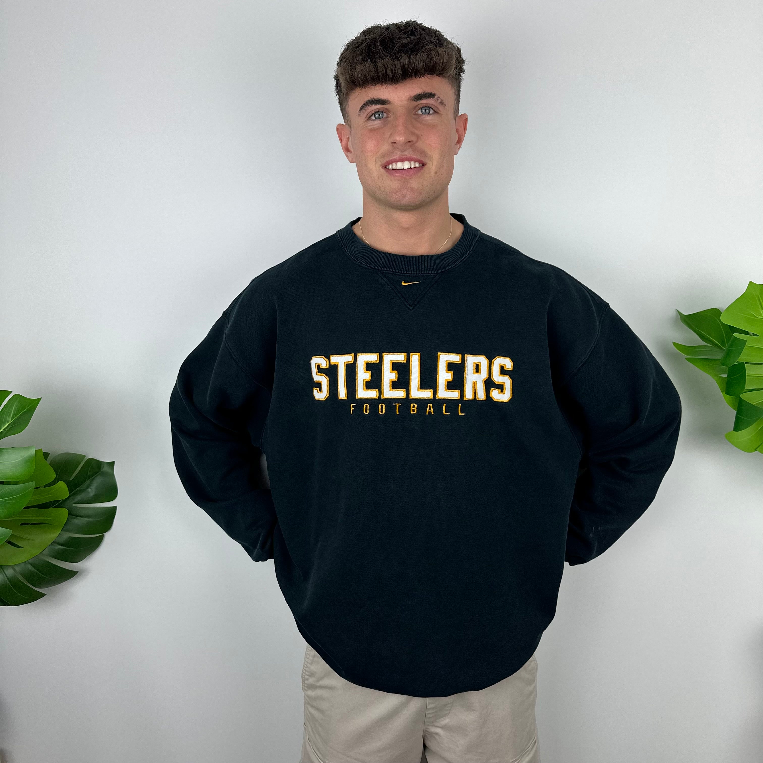 Nike X Pittsburgh Steelers Black Embroidered Spell Out Sweatshirt (XL)