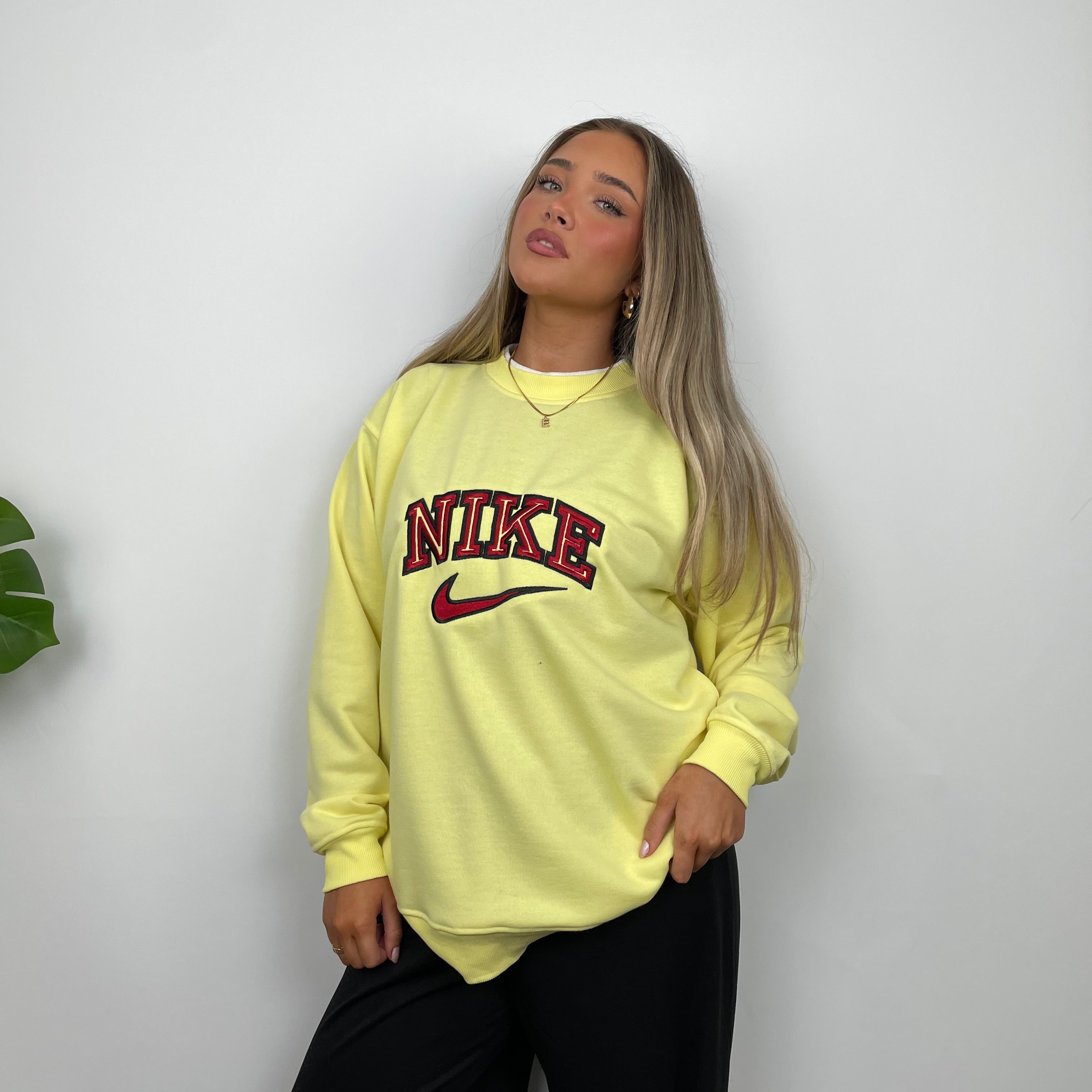 Nike Pastel Yellow Embroidered Spell Out Sweatshirt (L)