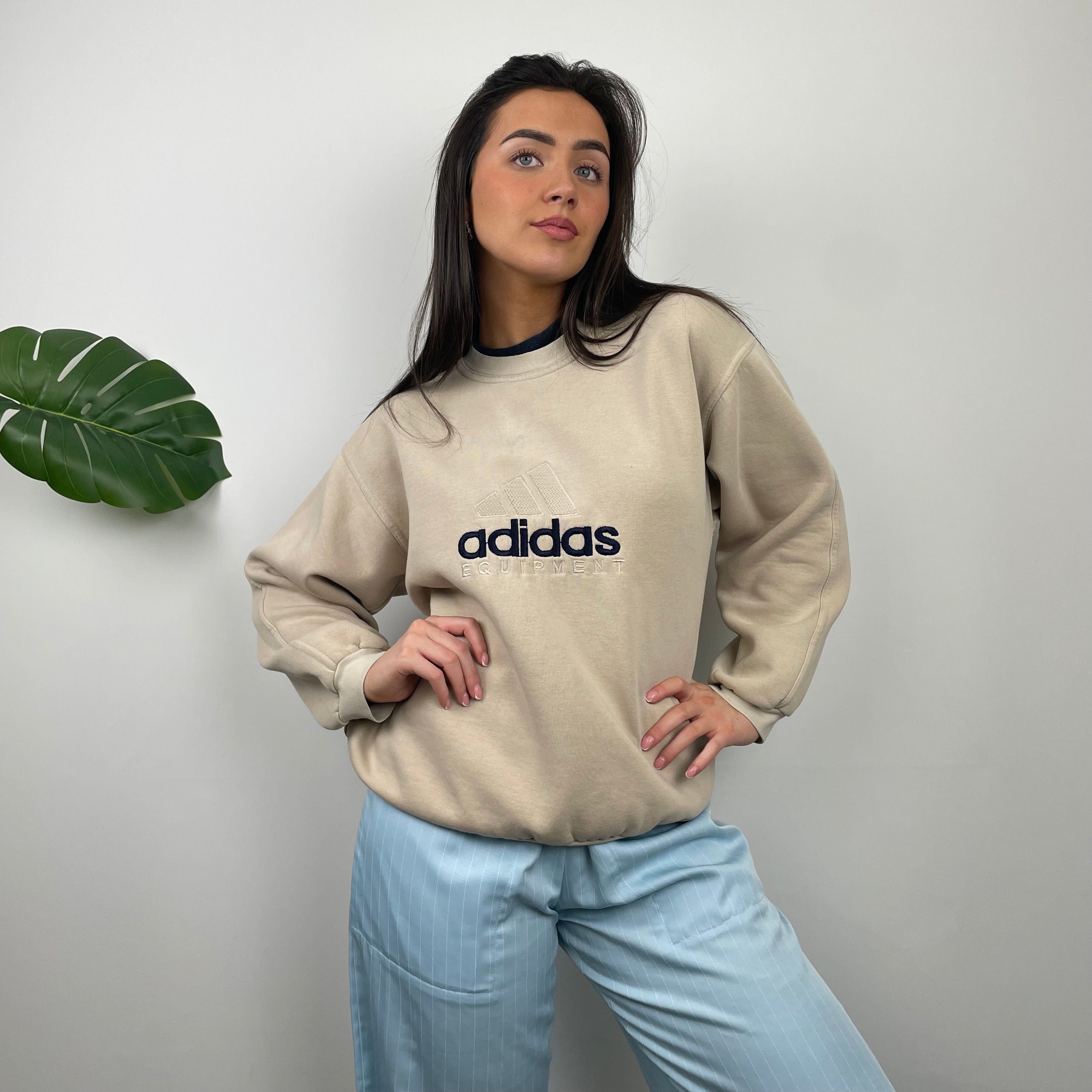 Adidas Equipment RARE Tan Beige Embroidered Spell Out Sweatshirt (M)