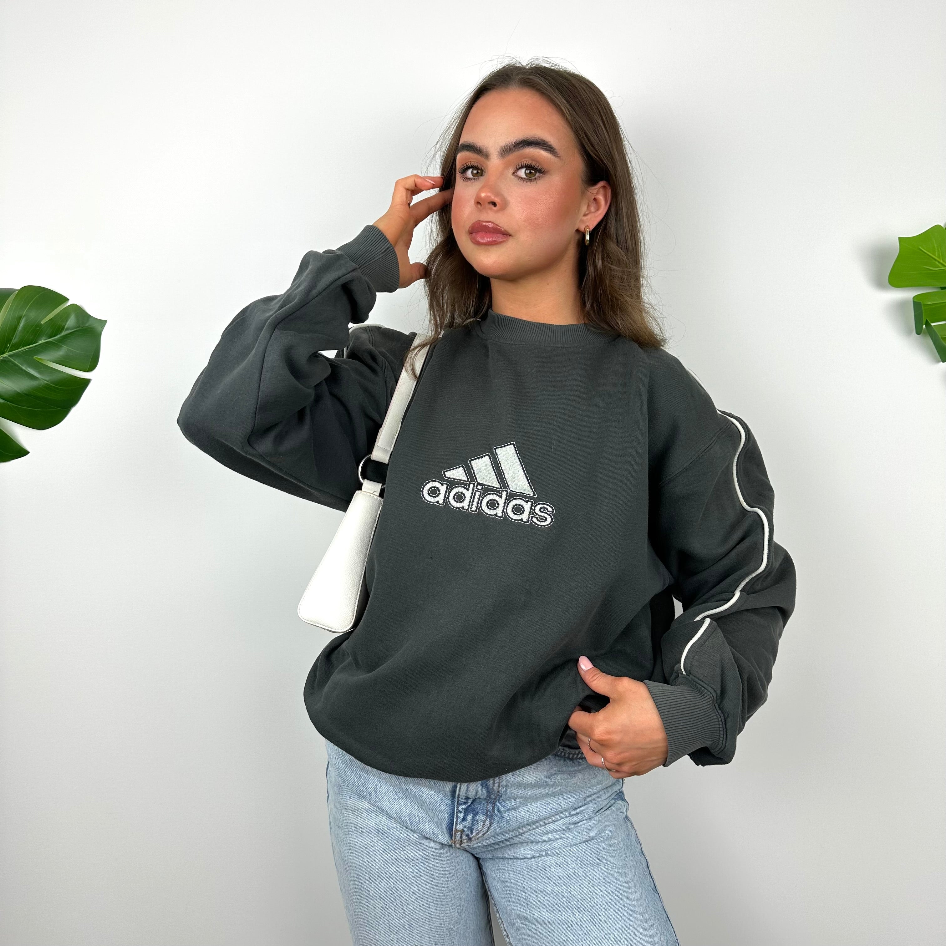 Adidas Grey Embroidered Spell Out Sweatshirt (M)