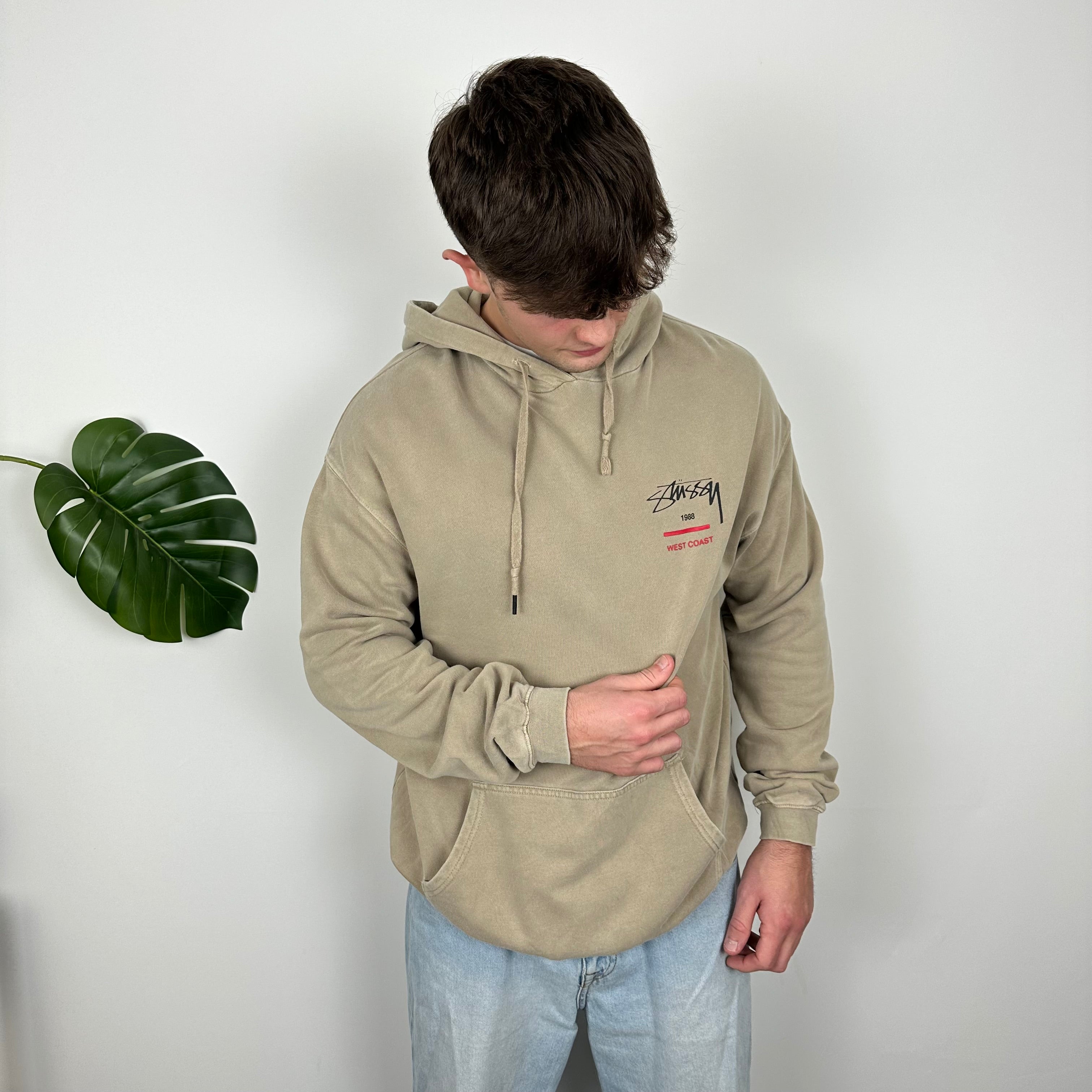 Stussy Brown Embroidered Spell Out Hoodie (L)