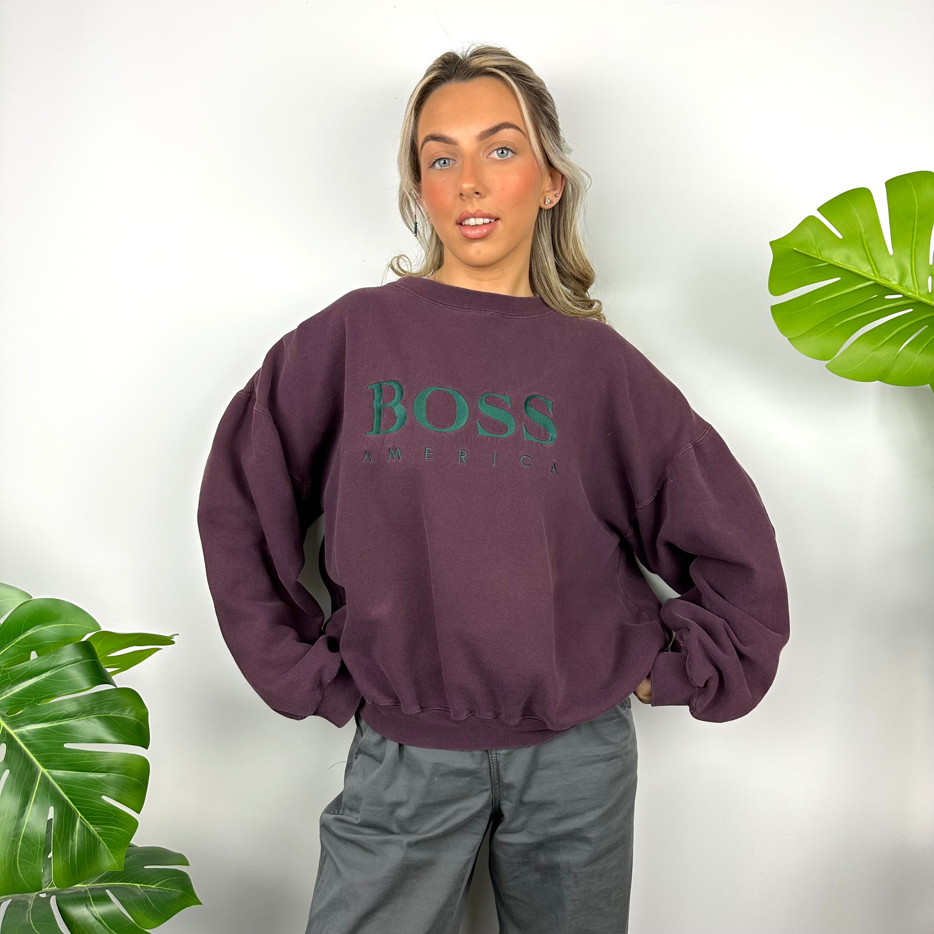 Boss America Maroon Embroidered Spell Out Sweatshirt (M)