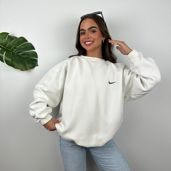 Nike White Embroidered Swoosh Sweatshirt (XL)