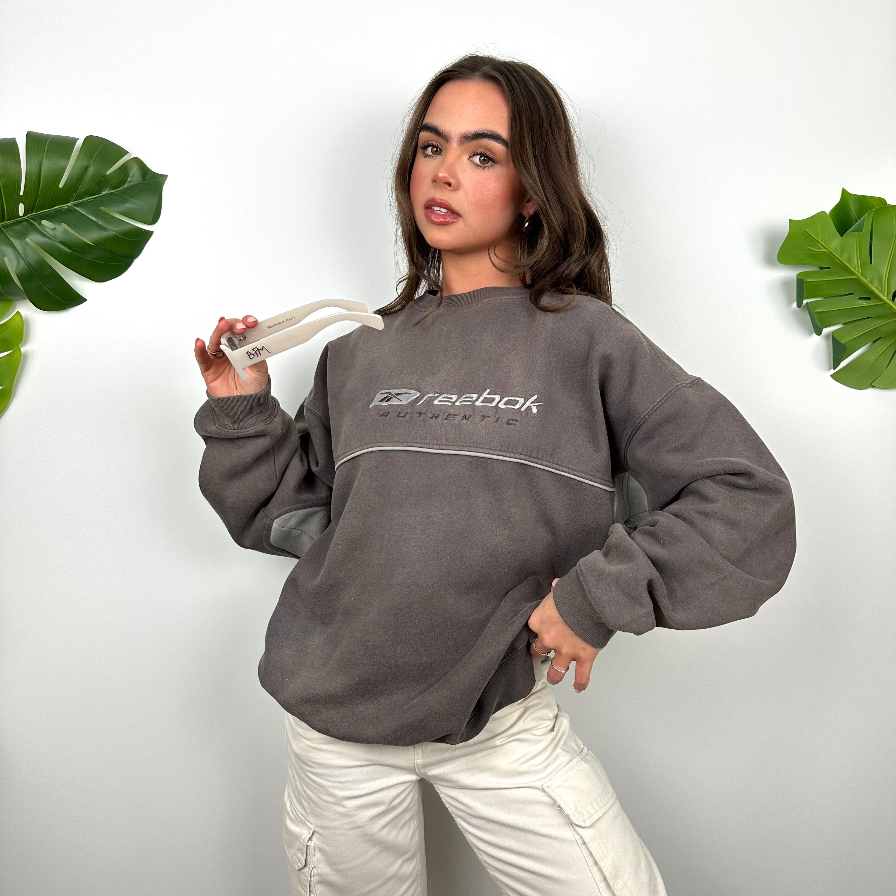 Reebok Brown Embroidered Spell Out Sweatshirt (M)