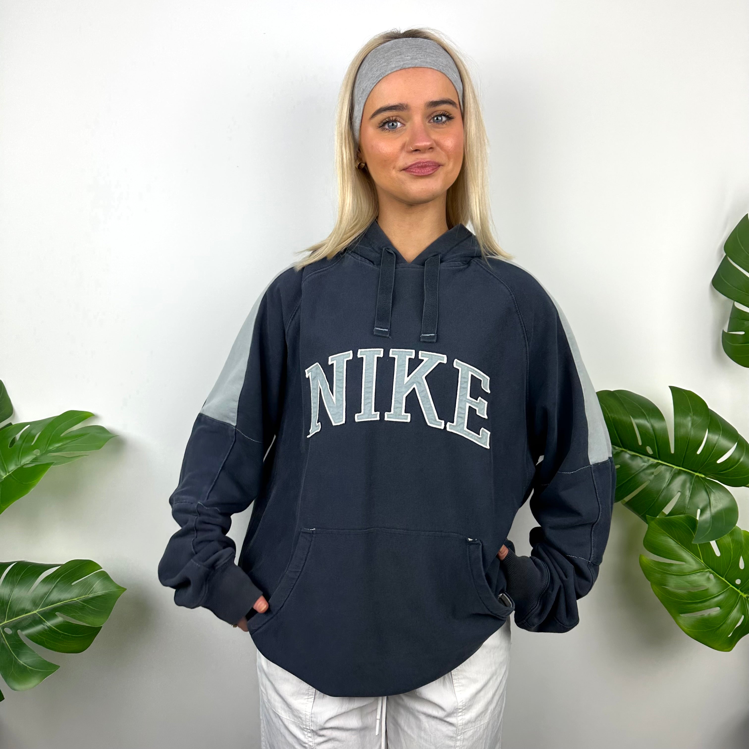 Nike Navy Embroidered Spell Out Hoodie (L)