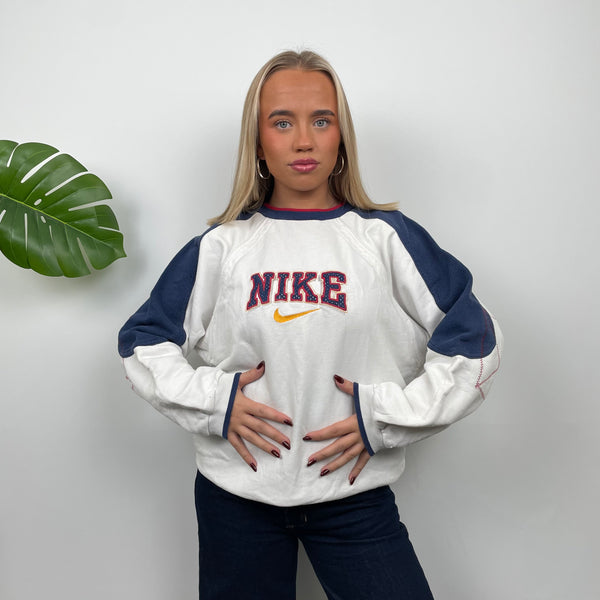 Nike RARE White Embroidered Spell Out Sweatshirt (M)