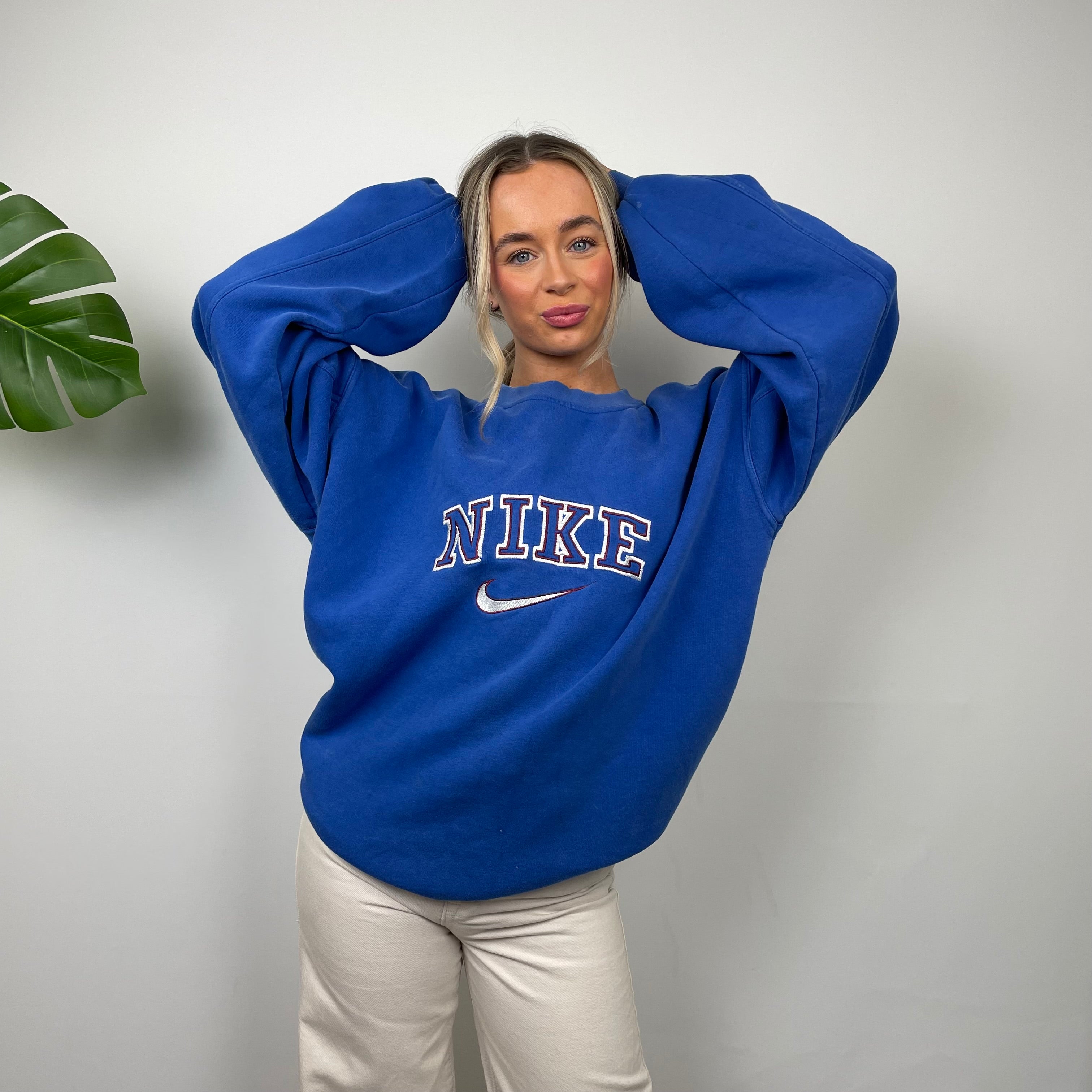 Nike Blue Embroidered Spell Out Sweatshirt (L)