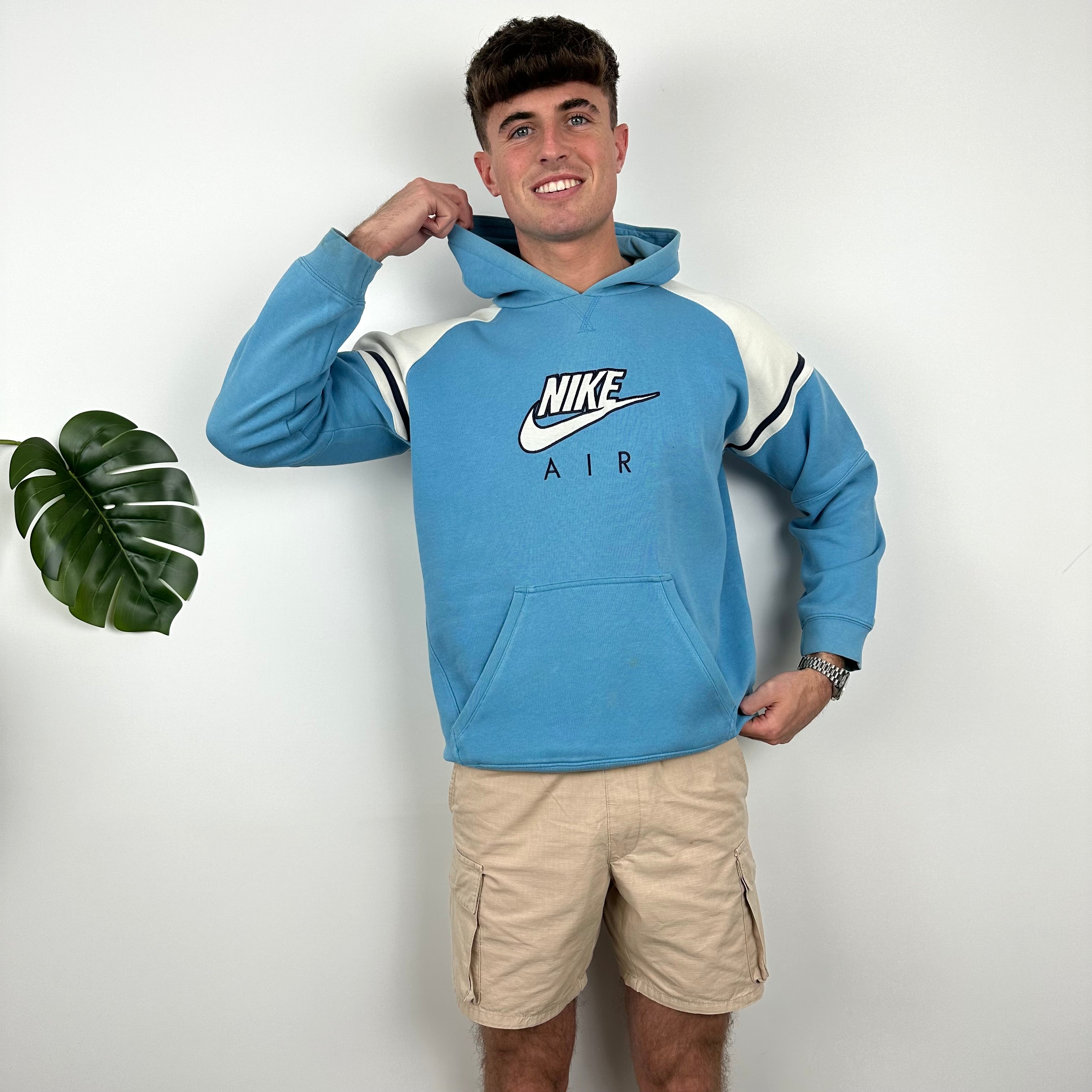 Nike Air RARE White & Baby Blue Embroidered Spell Out Hoodie (L)