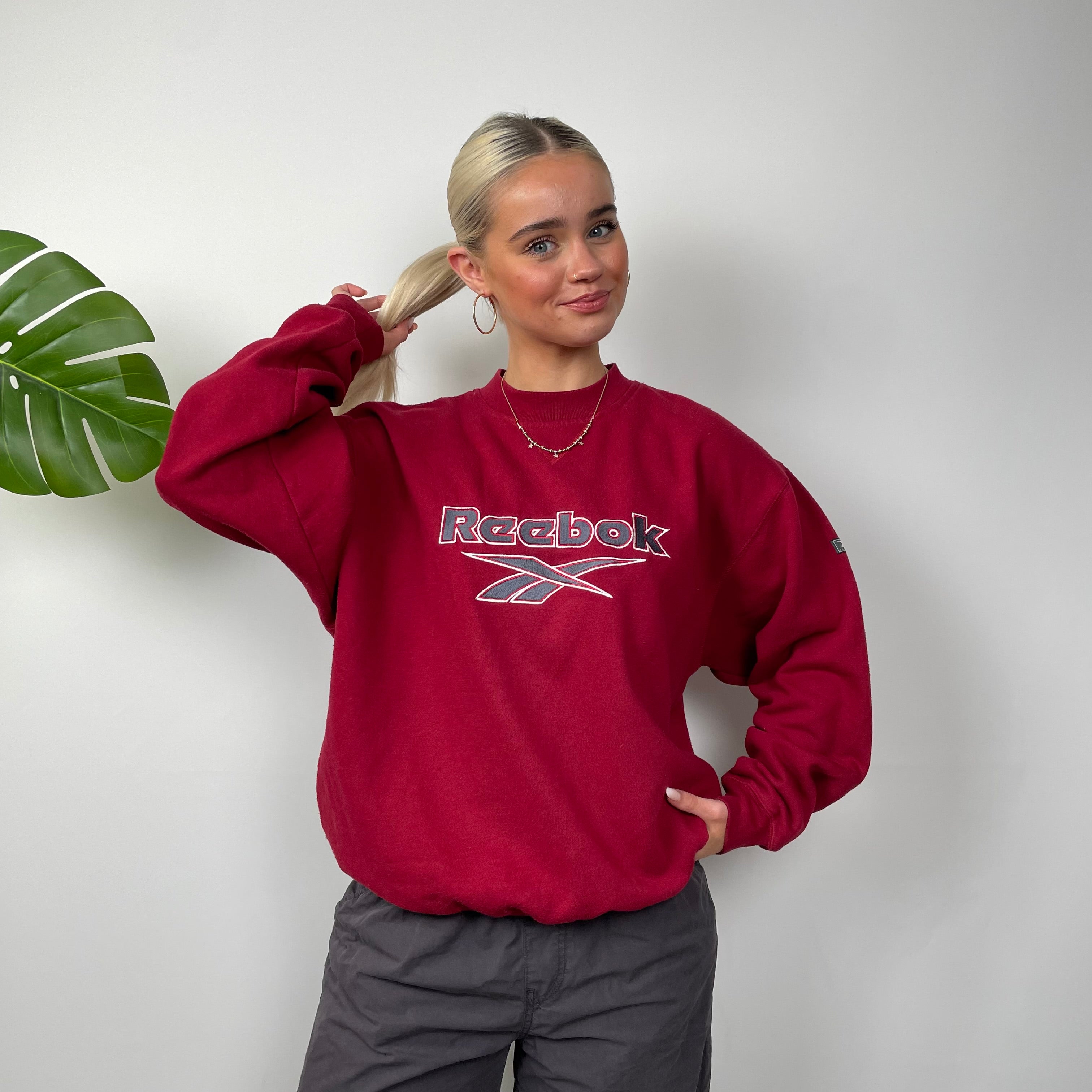 Reebok Red Embroidered Spell Out Sweatshirt (S)