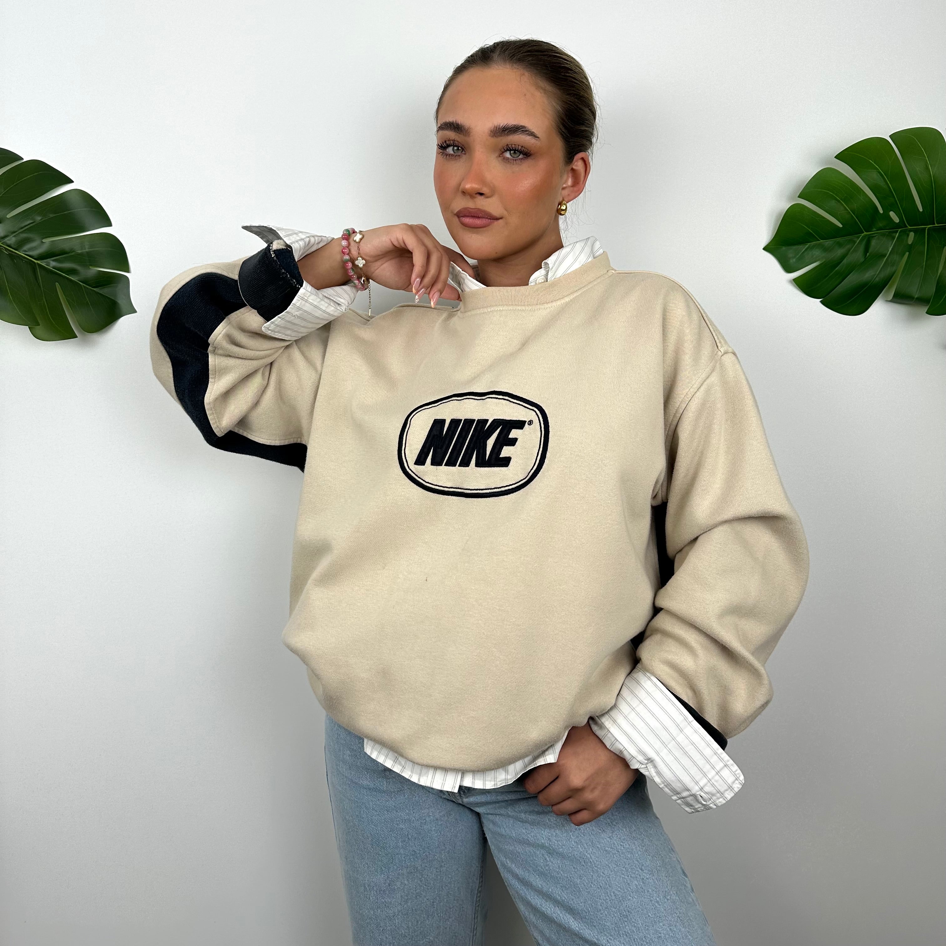 Nike Cream Embroidered Spell Out Sweatshirt (XL)