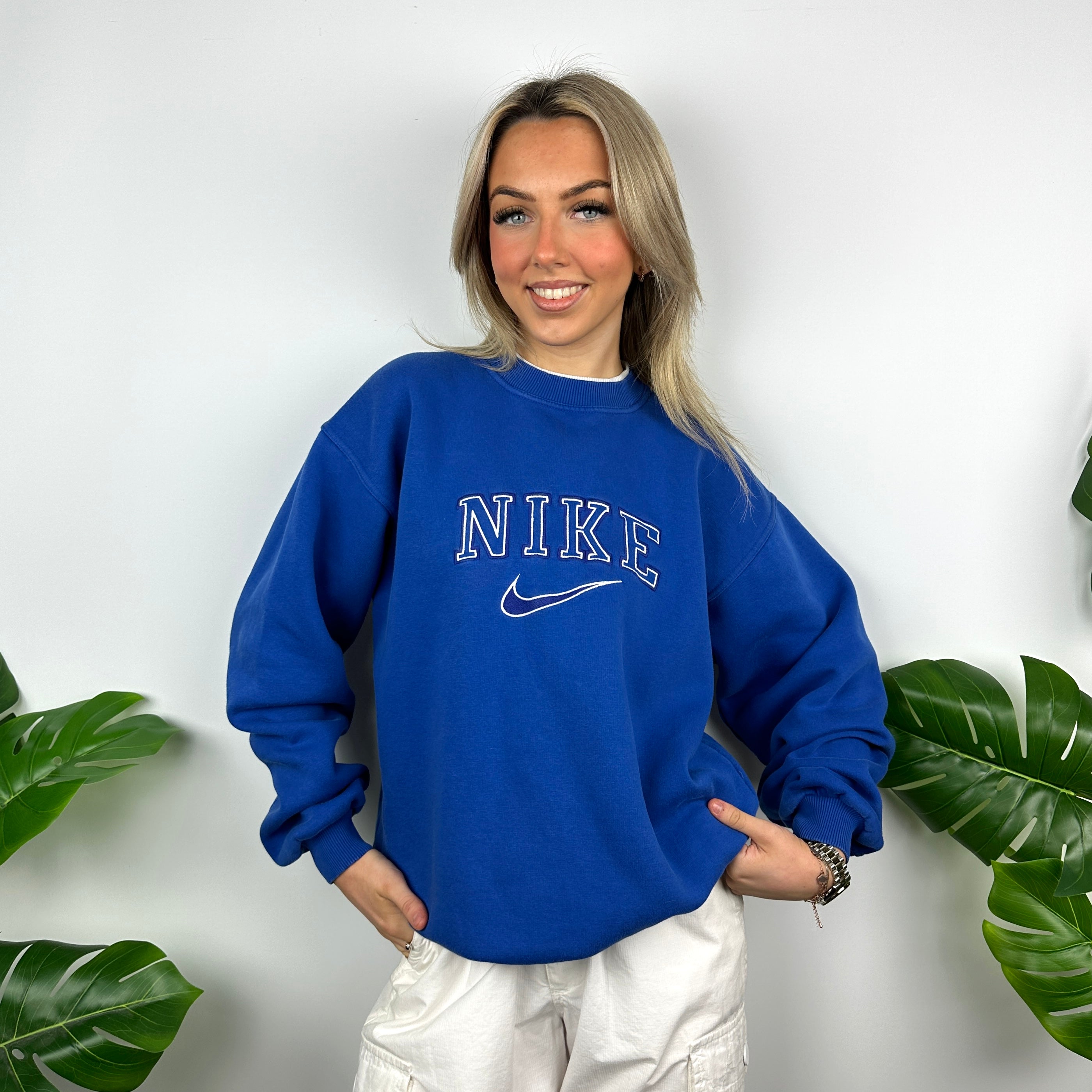 Nike Blue Embroidered Spell Out Sweatshirt (M)