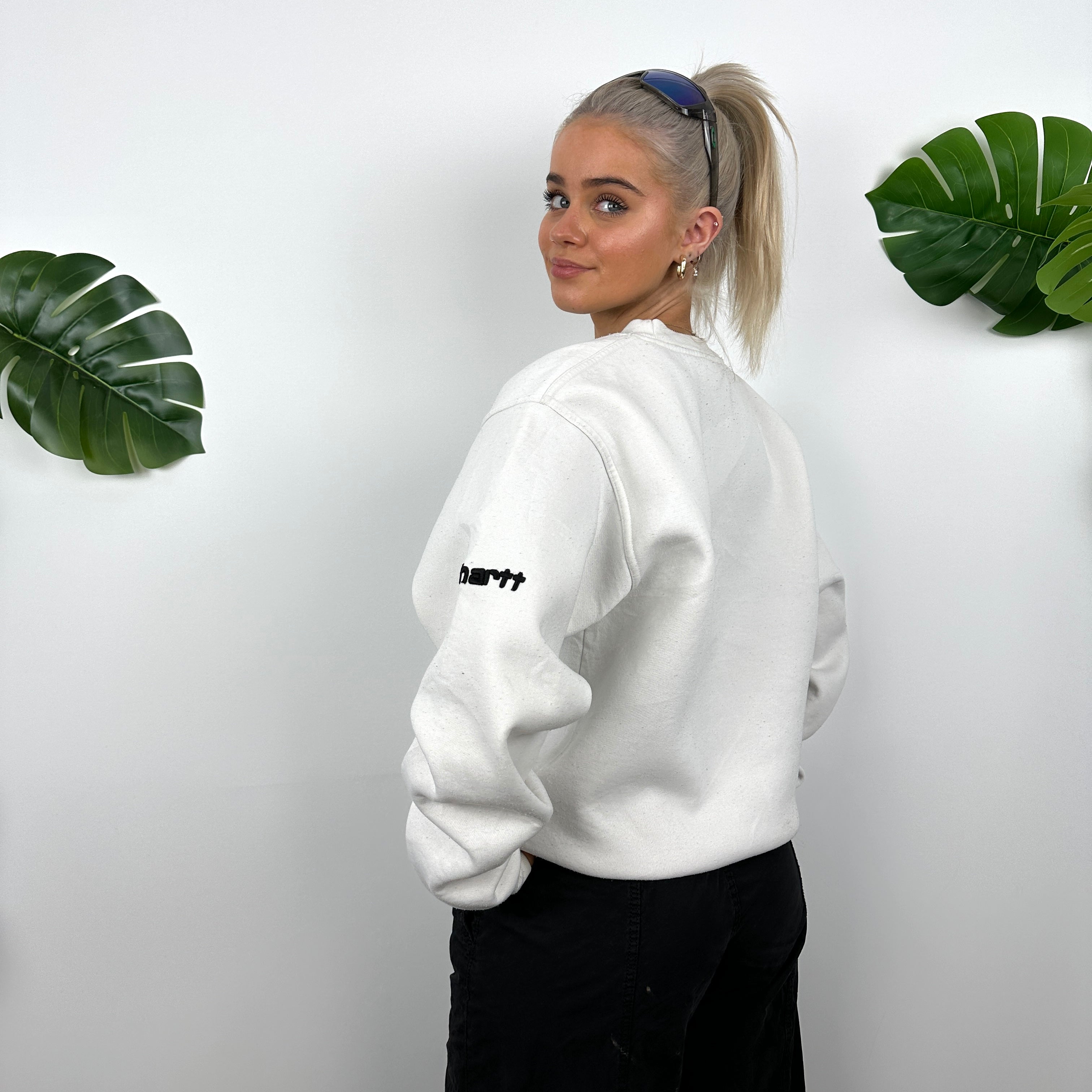 Carhartt White Embroidered Spell Out Sweatshirt (M)