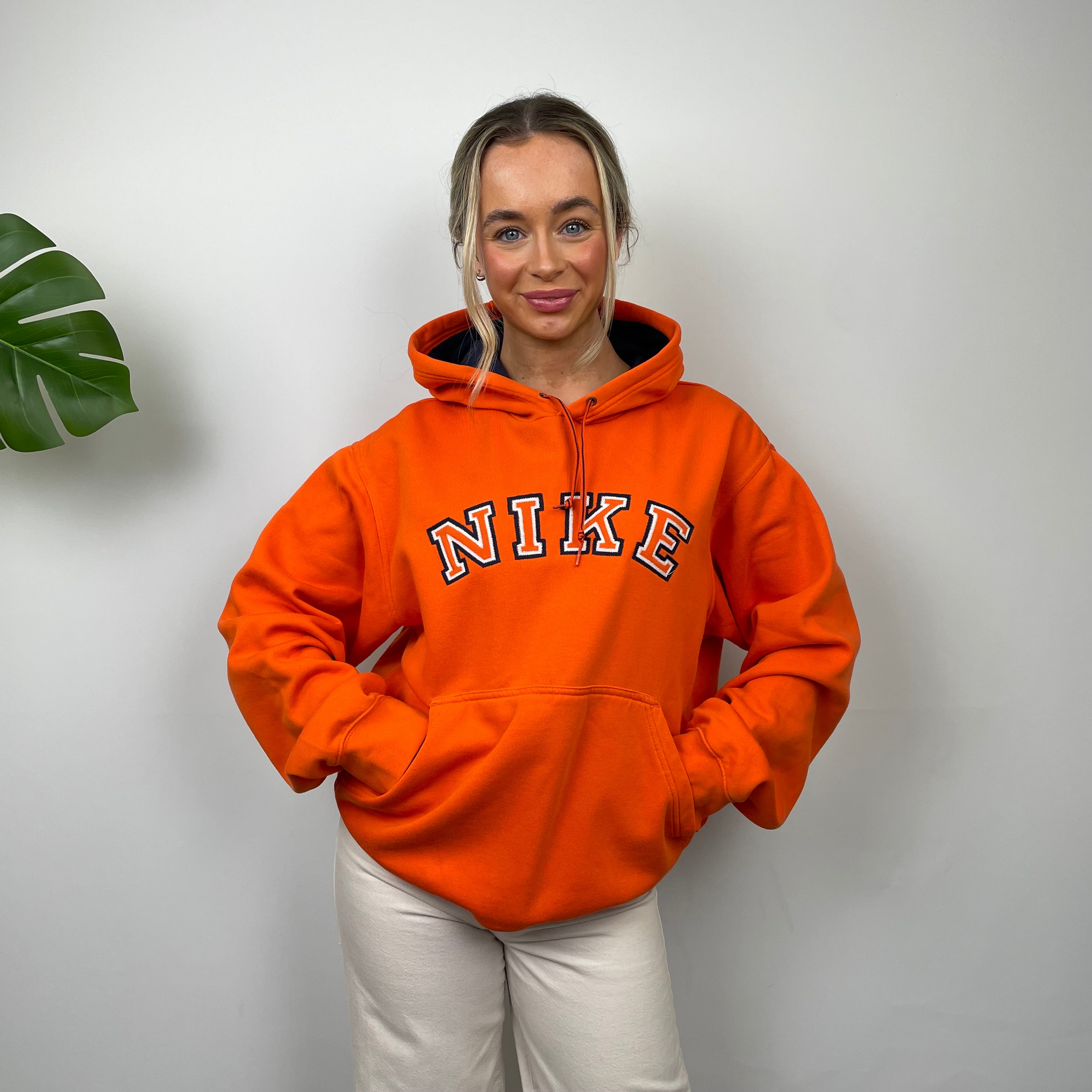 Nike RARE Orange Embroidered Spell Out Hoodie (M)