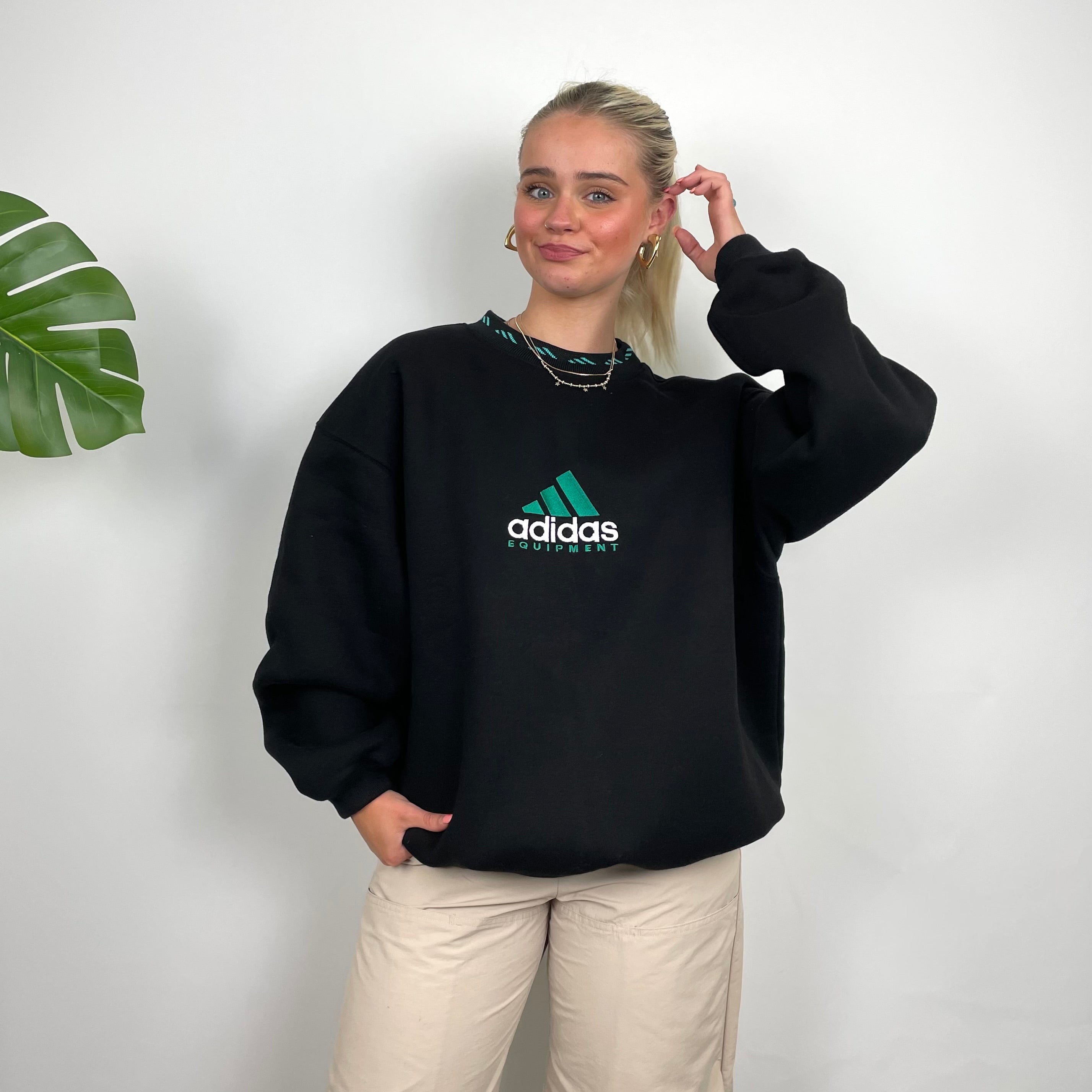 Adidas Equipment Black Embroidered Spell Out Sweatshirt as worn by Annalivia + Ruairi (M)