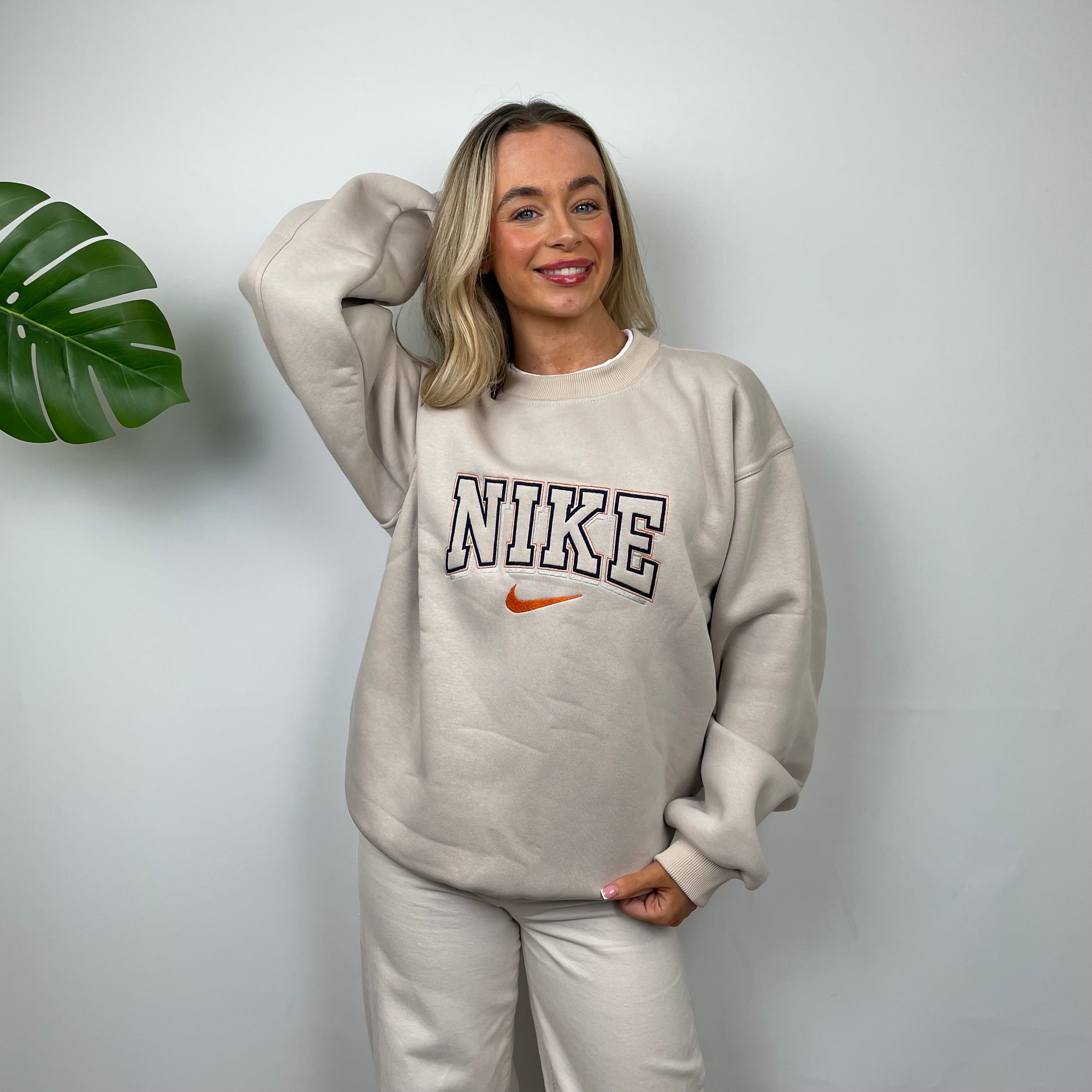 Nike RARE Cream Embroidered Spell Out Sweatshirt (L)