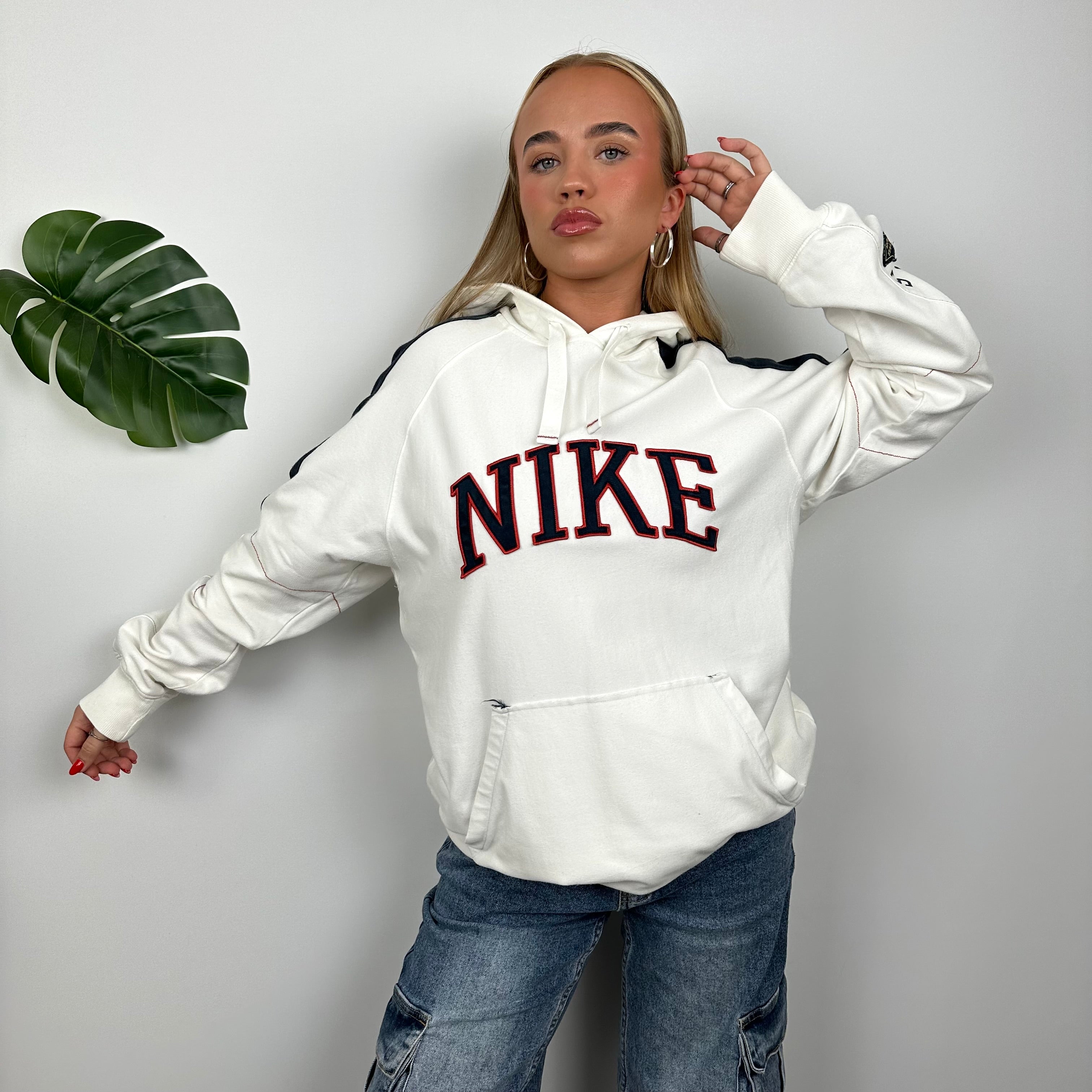 Nike White Embroidered Spell Out Hoodie (L)