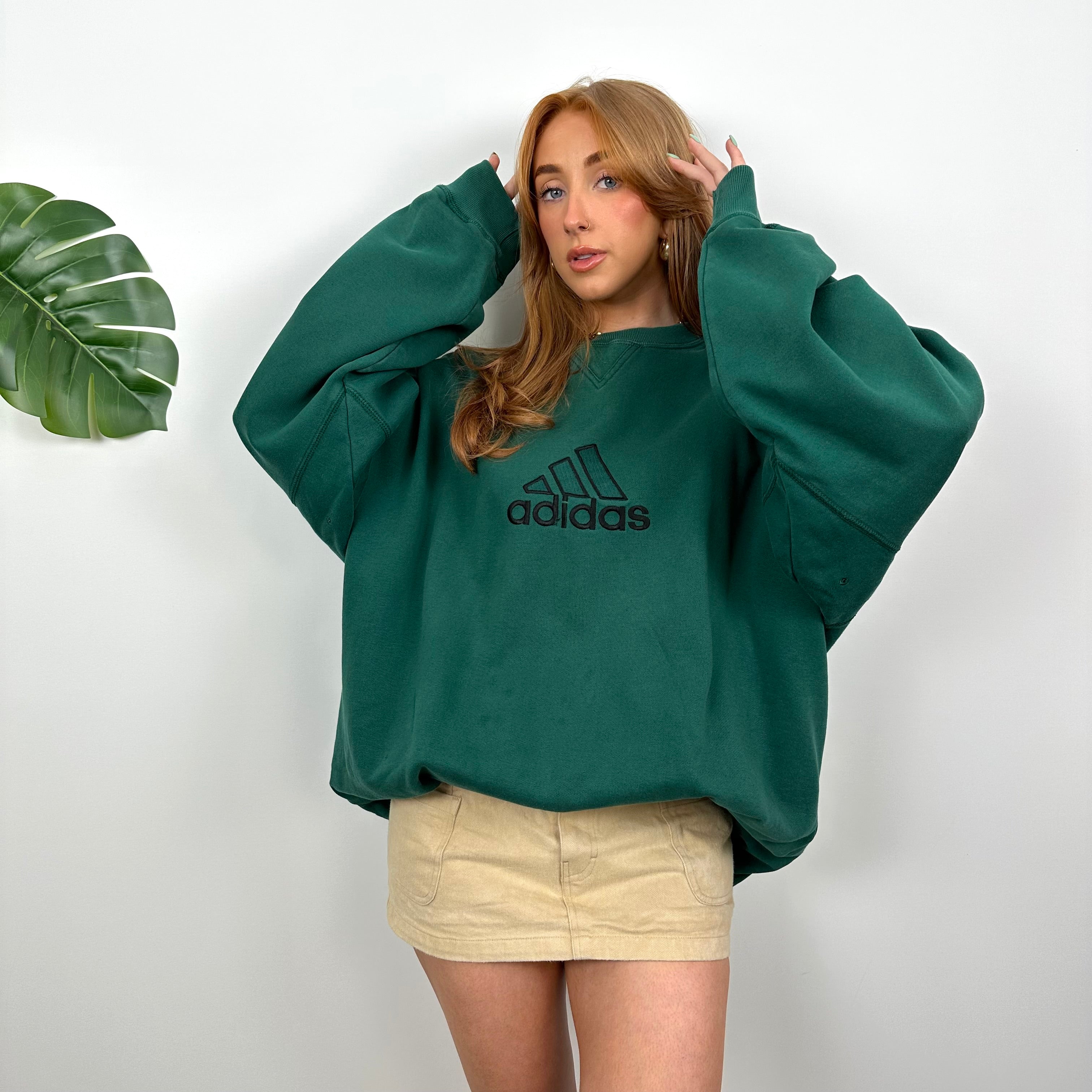 Adidas Green Embroidered Spell Out Sweatshirt (XL)