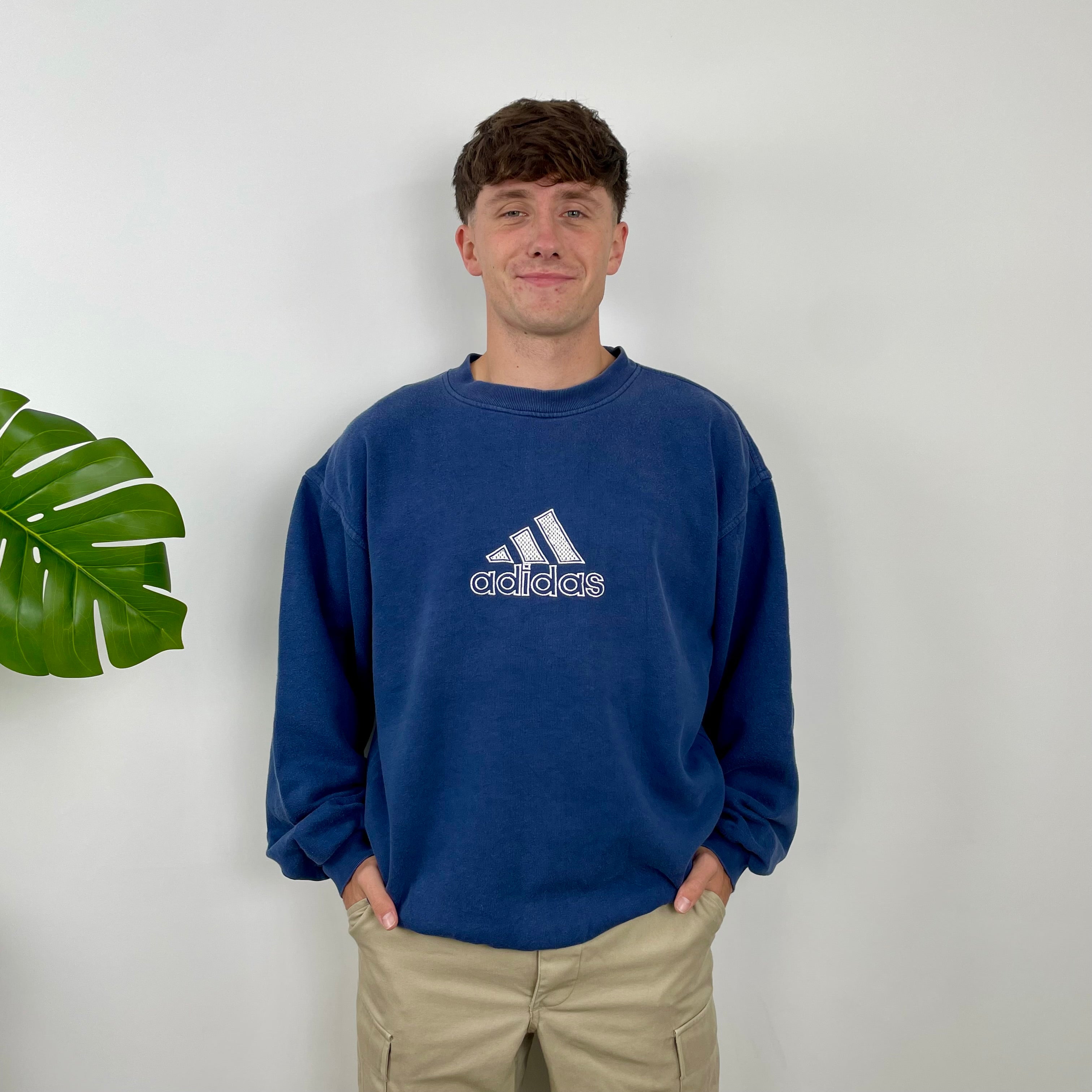 Adidas Navy Embroidered Spell Out Sweatshirt (L)
