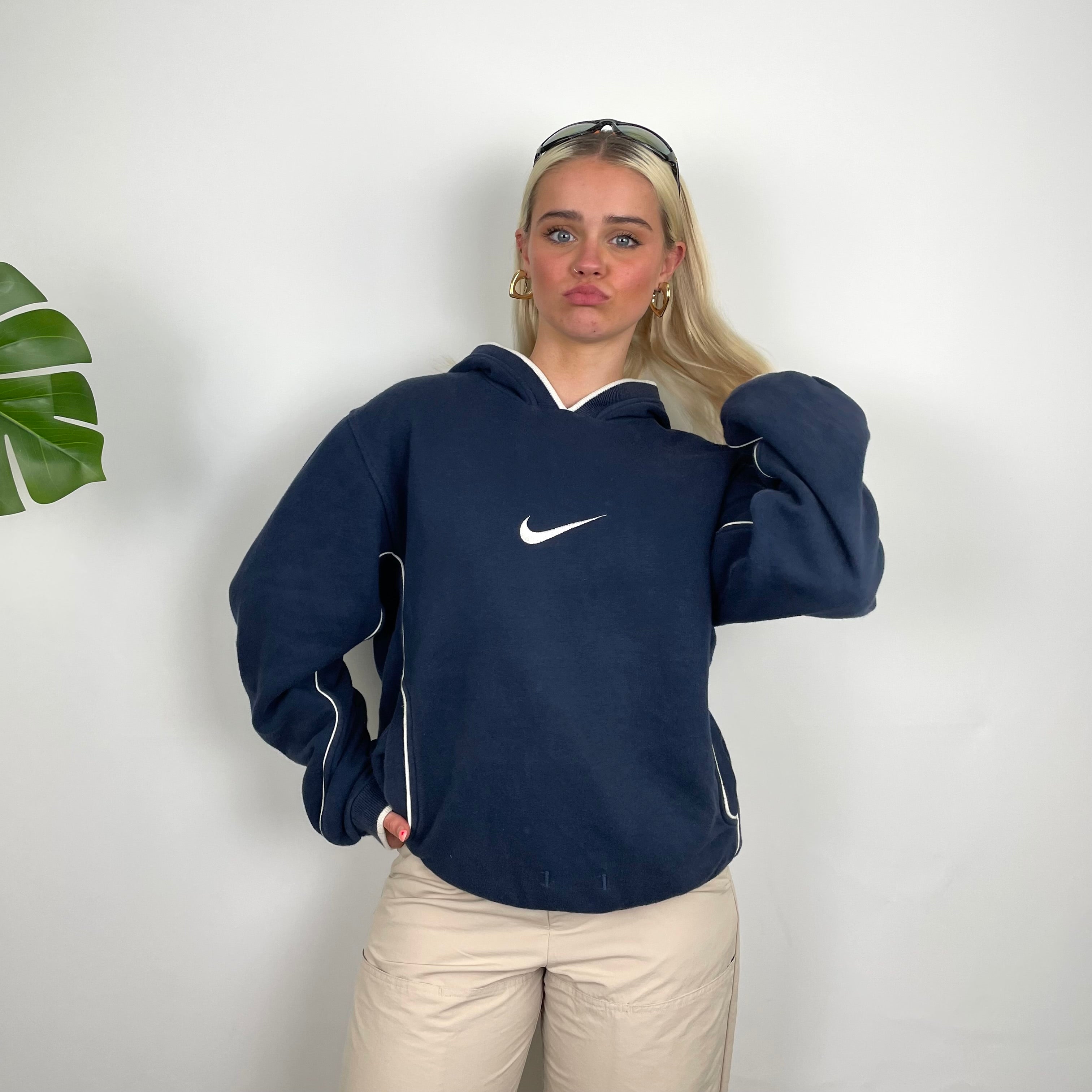 Nike Navy Embroidered Swoosh Hoodie (M)