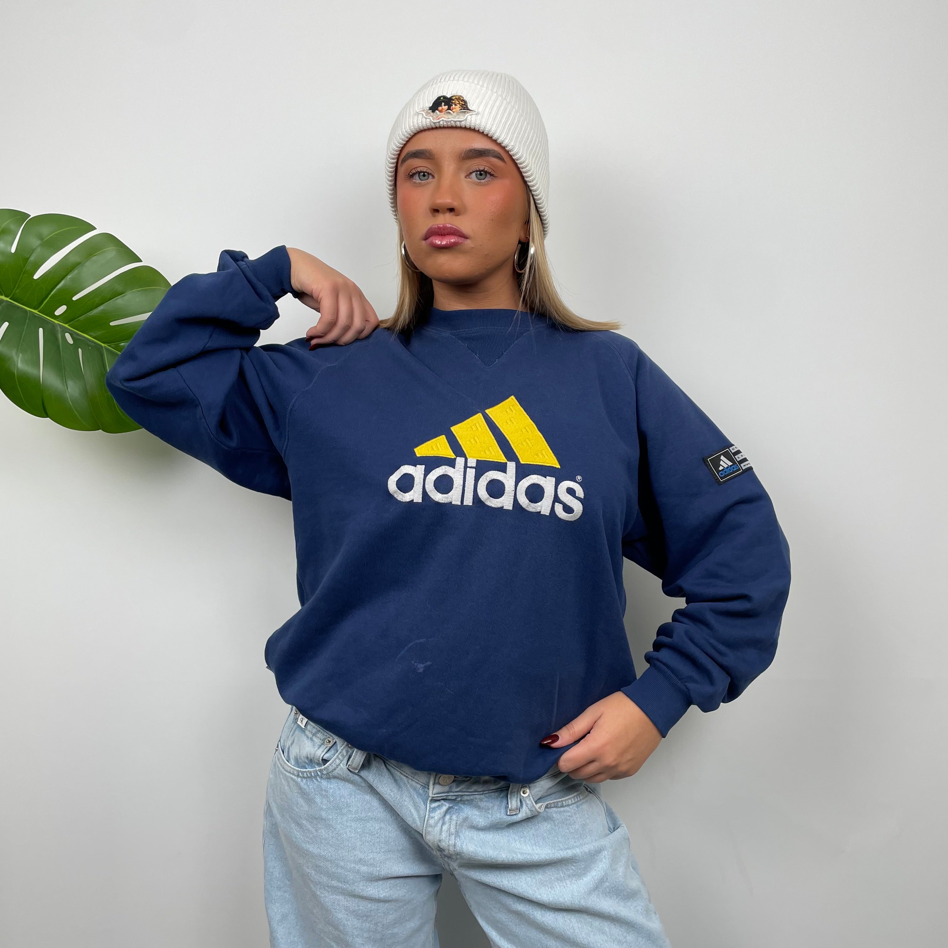 Adidas Navy Embroidered Spell Out Sweatshirt (L)