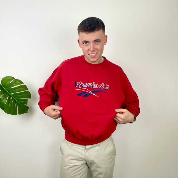 Reebok Red Embroidered Spell Out Sweatshirt (M)
