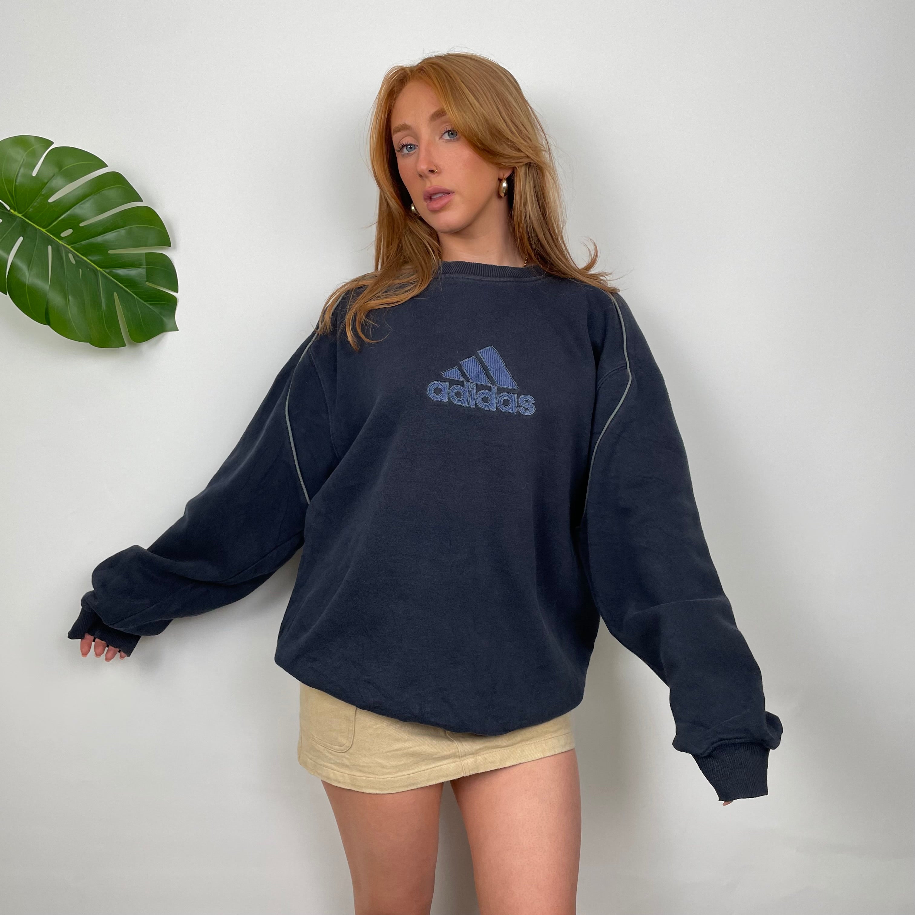 Adidas Navy Embroidered Spell Out Sweatshirt (L)