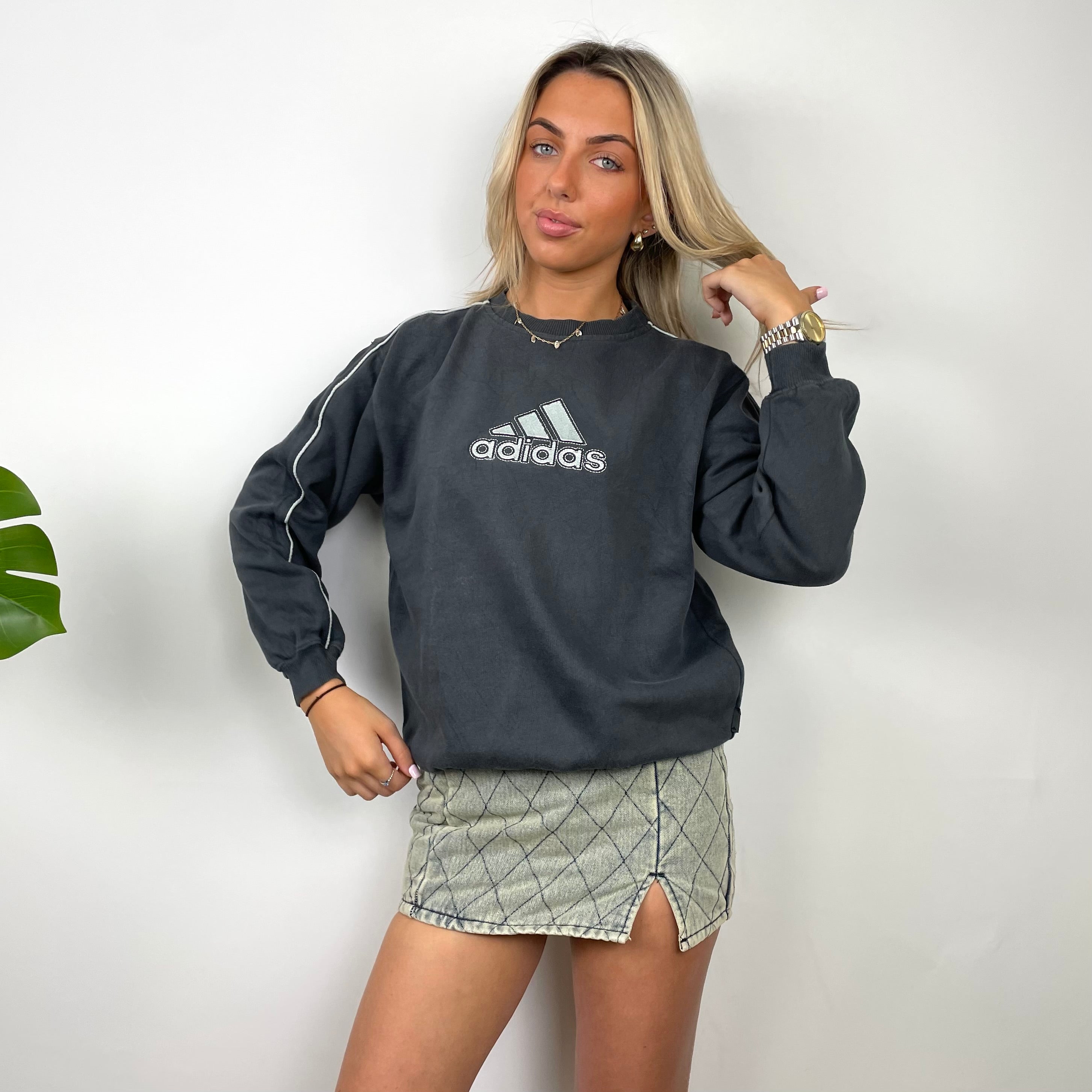 Adidas Black Embroidered Spell Out Sweatshirt (S)