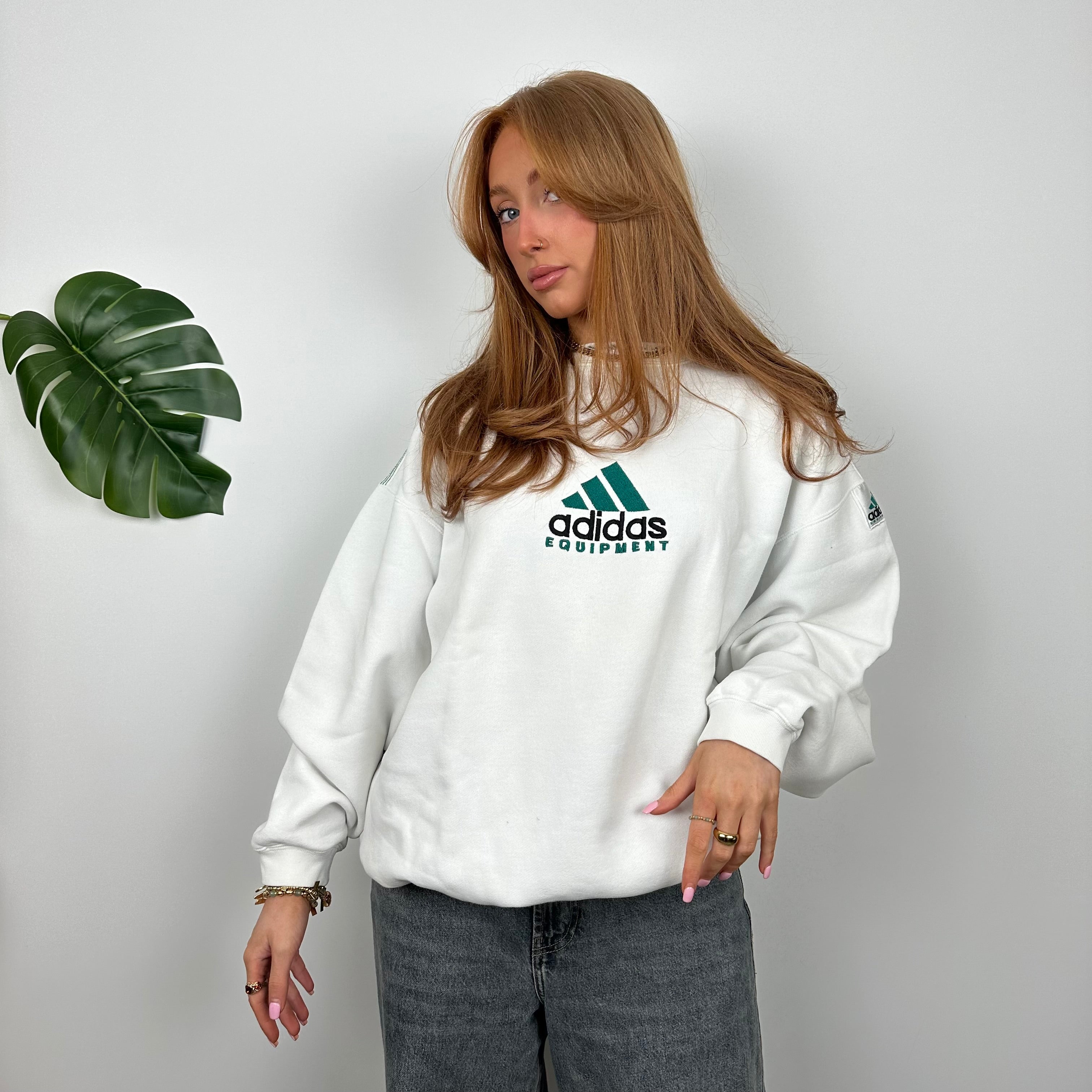 Adidas Equipment RARE White Embroidered Spell Out Sweatshirt (M)