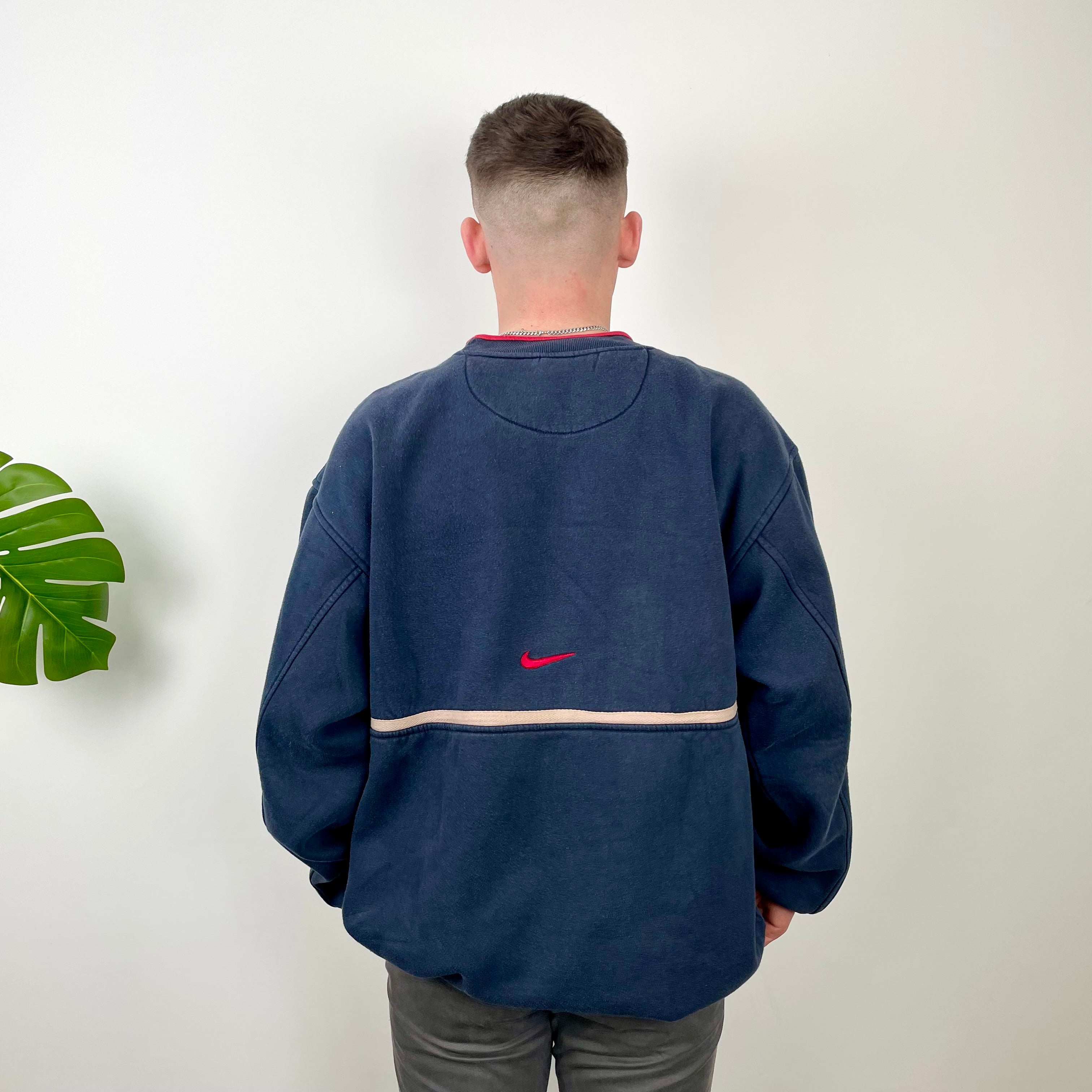 Nike Navy Embroidered Swoosh Sweatshirt (XL)