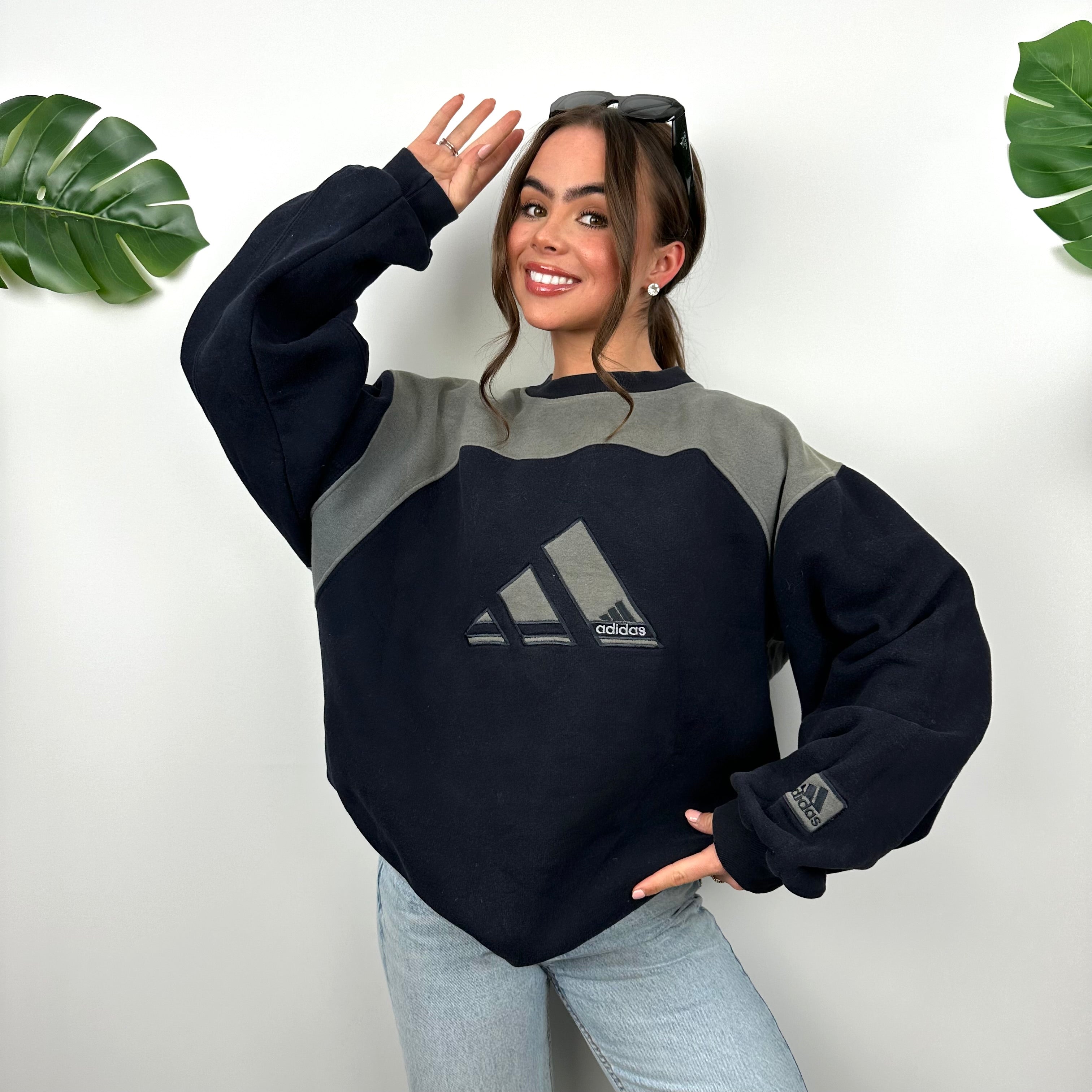 Adidas Navy Embroidered Spell Out Logo Sweatshirt (L)