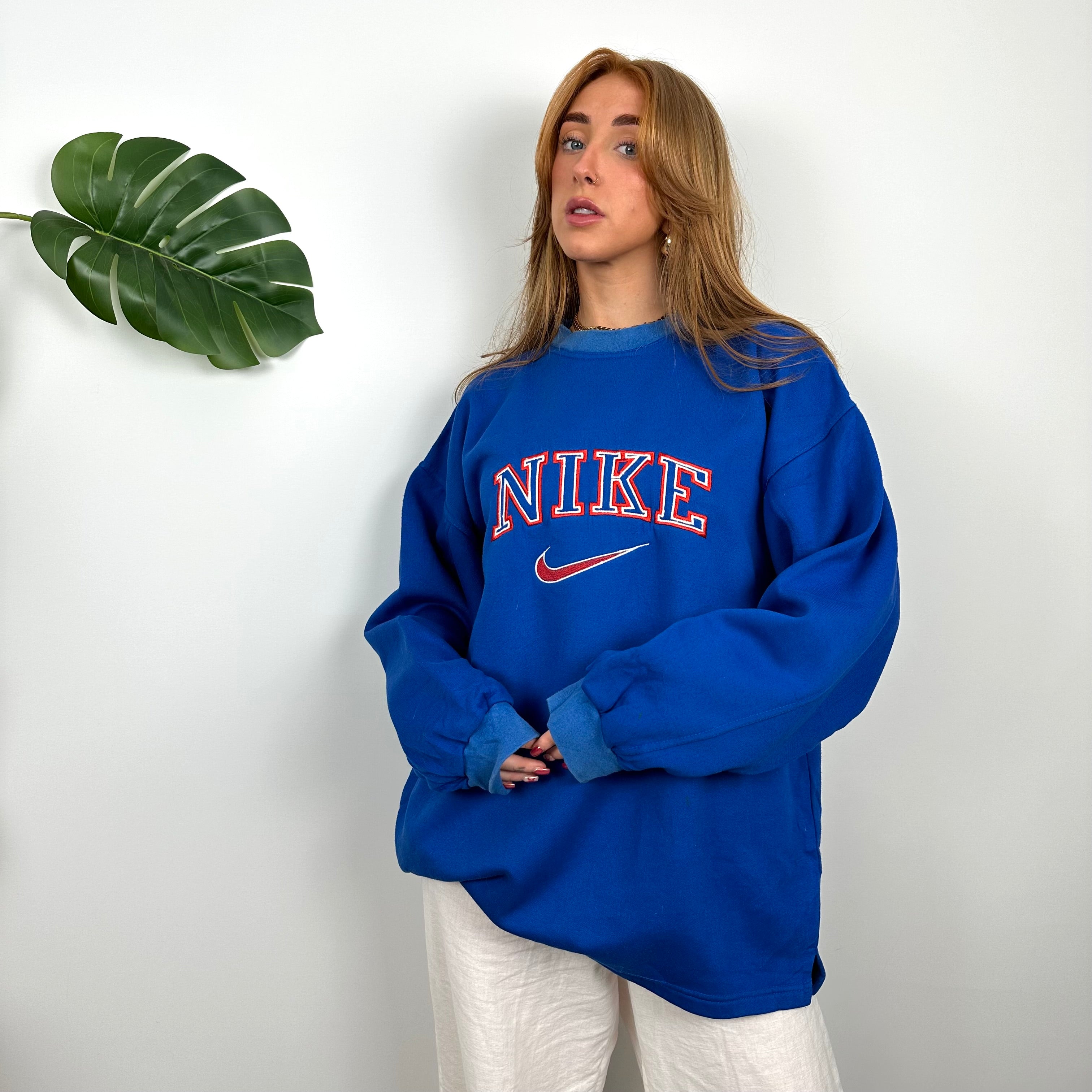 Nike Blue Embroidered Spell Out Sweatshirt (L)