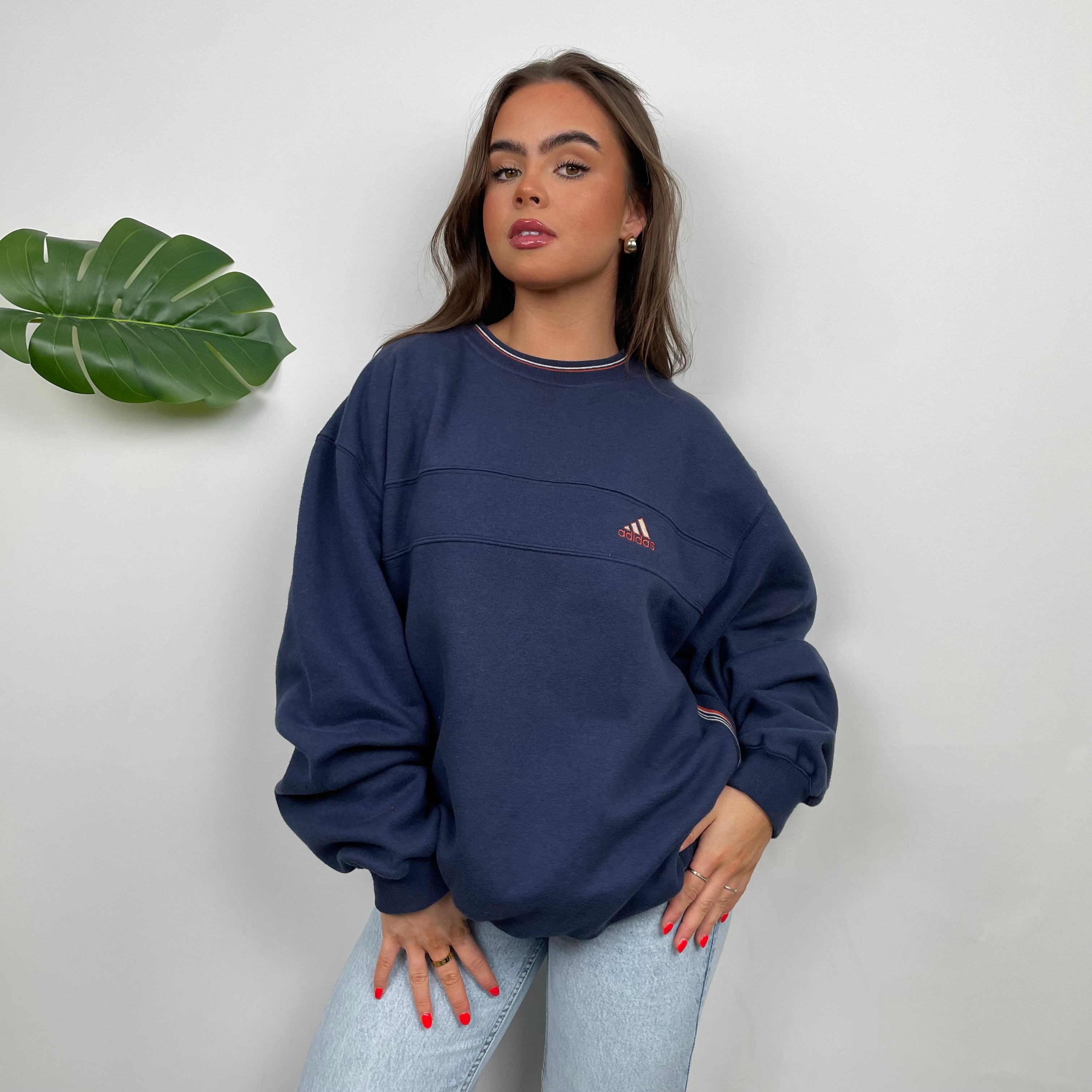 Adidas Navy Embroidered Spell Out Sweatshirt (L)