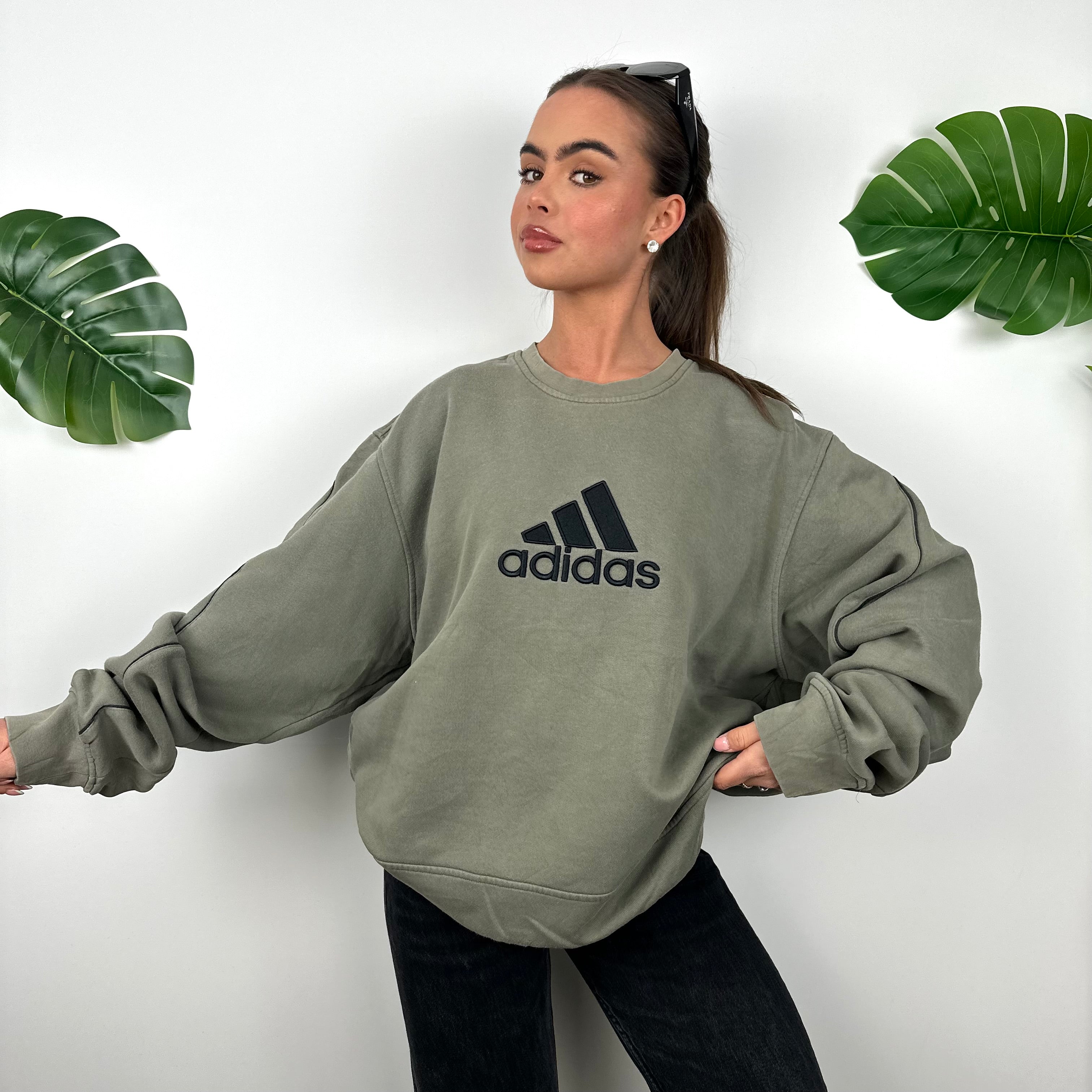 Adidas Khaki Embroidered Spell Out Sweatshirt (L)