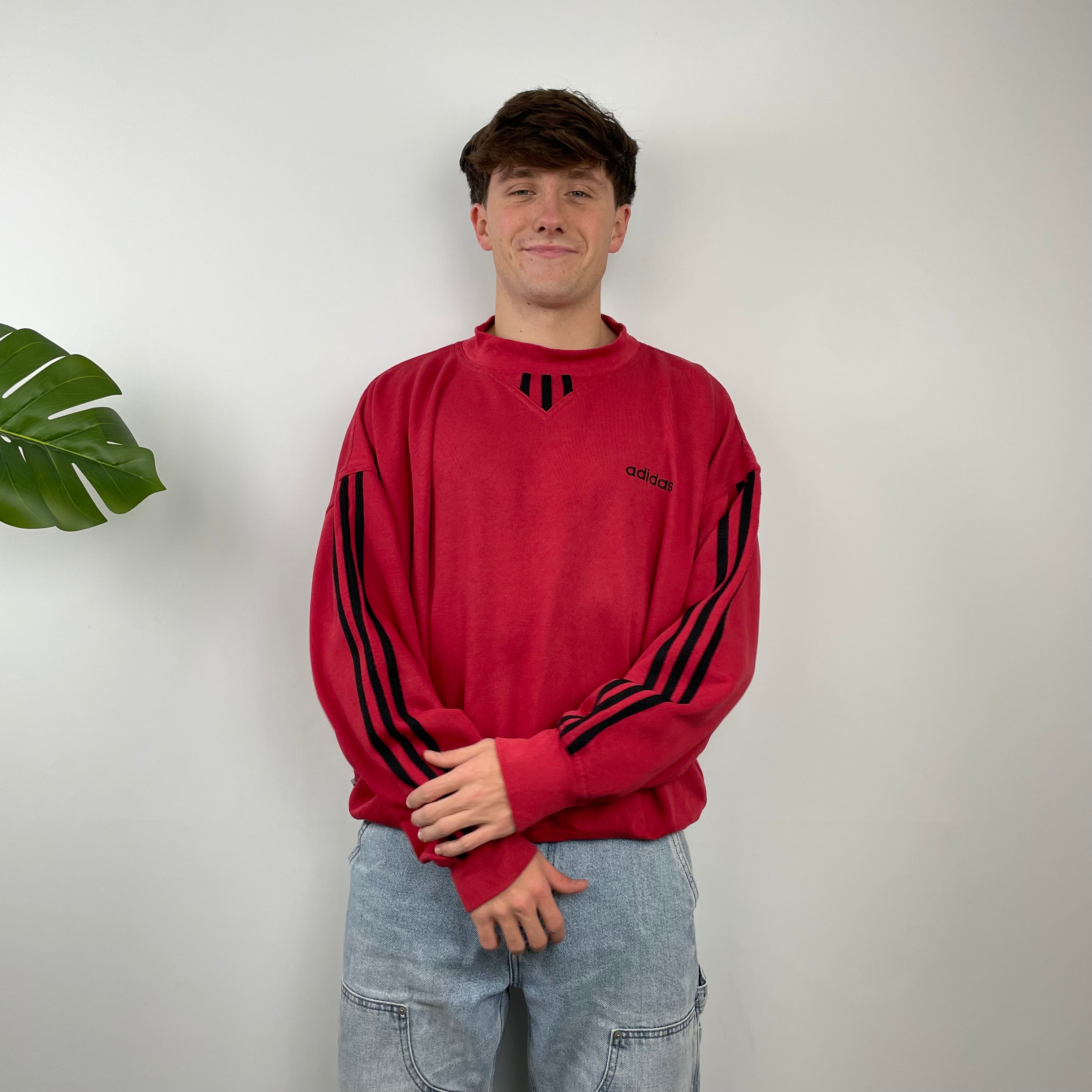 Adidas Red Embroidered Spell Out Sweatshirt (M)