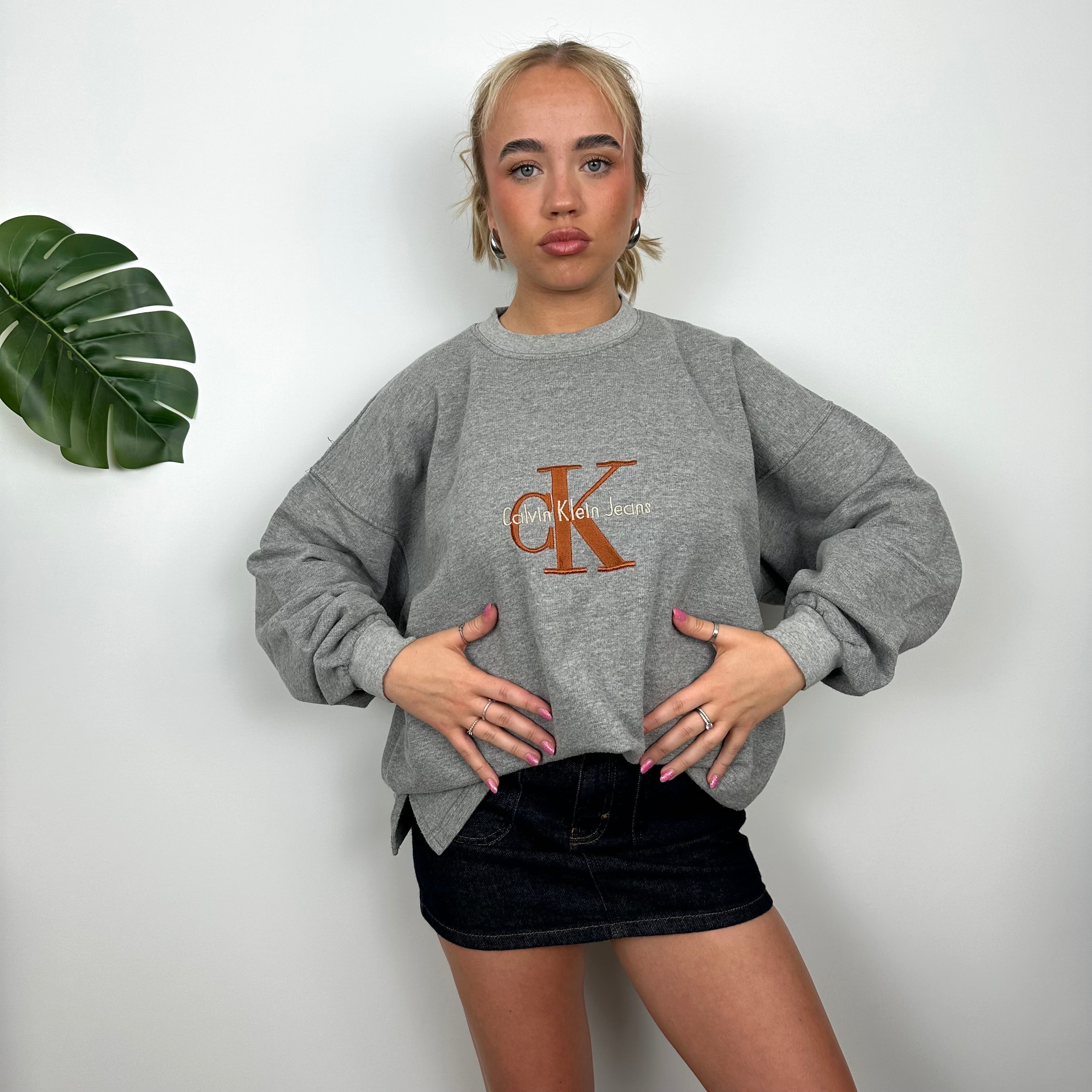 Calvin Klein Grey Embroidered Spell Out Sweatshirt (L)