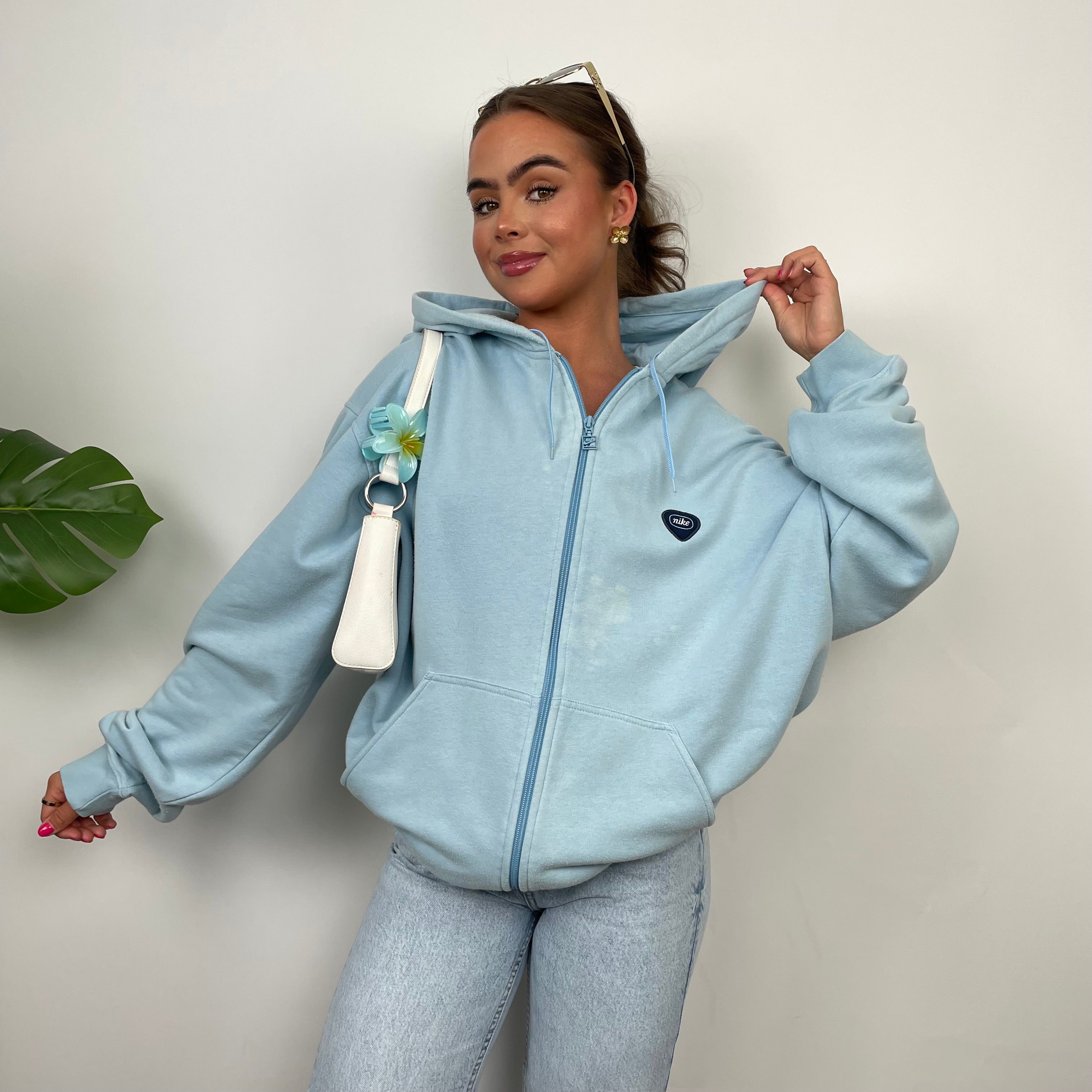 Nike Baby Blue Embroidered Spell Out Zip Up Jacket (XXL)