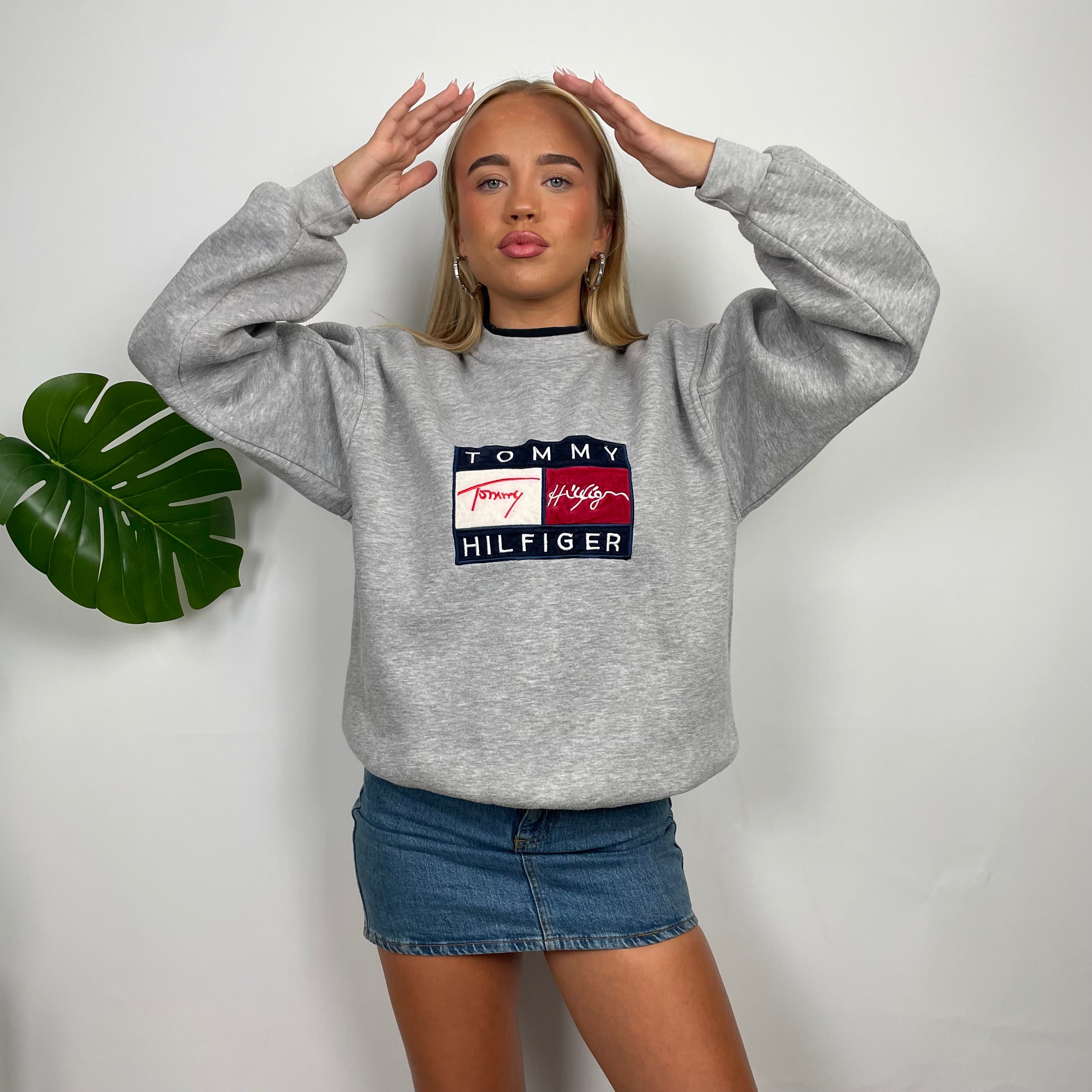 Tommy Hilfiger Grey Embroidered Spell Out Sweatshirt (S)