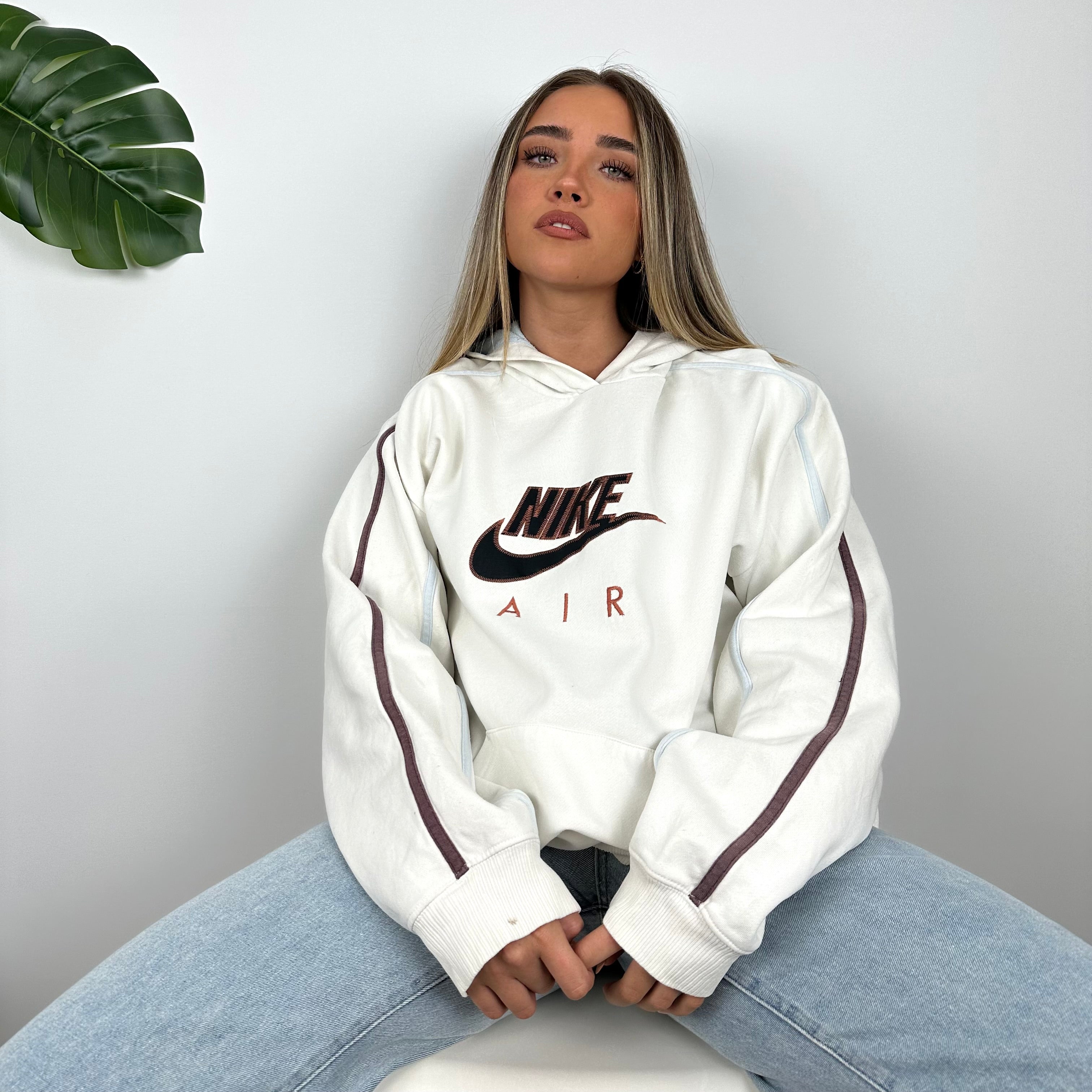 Nike Air RARE White Embroidered Spell Out Hoodie (L)